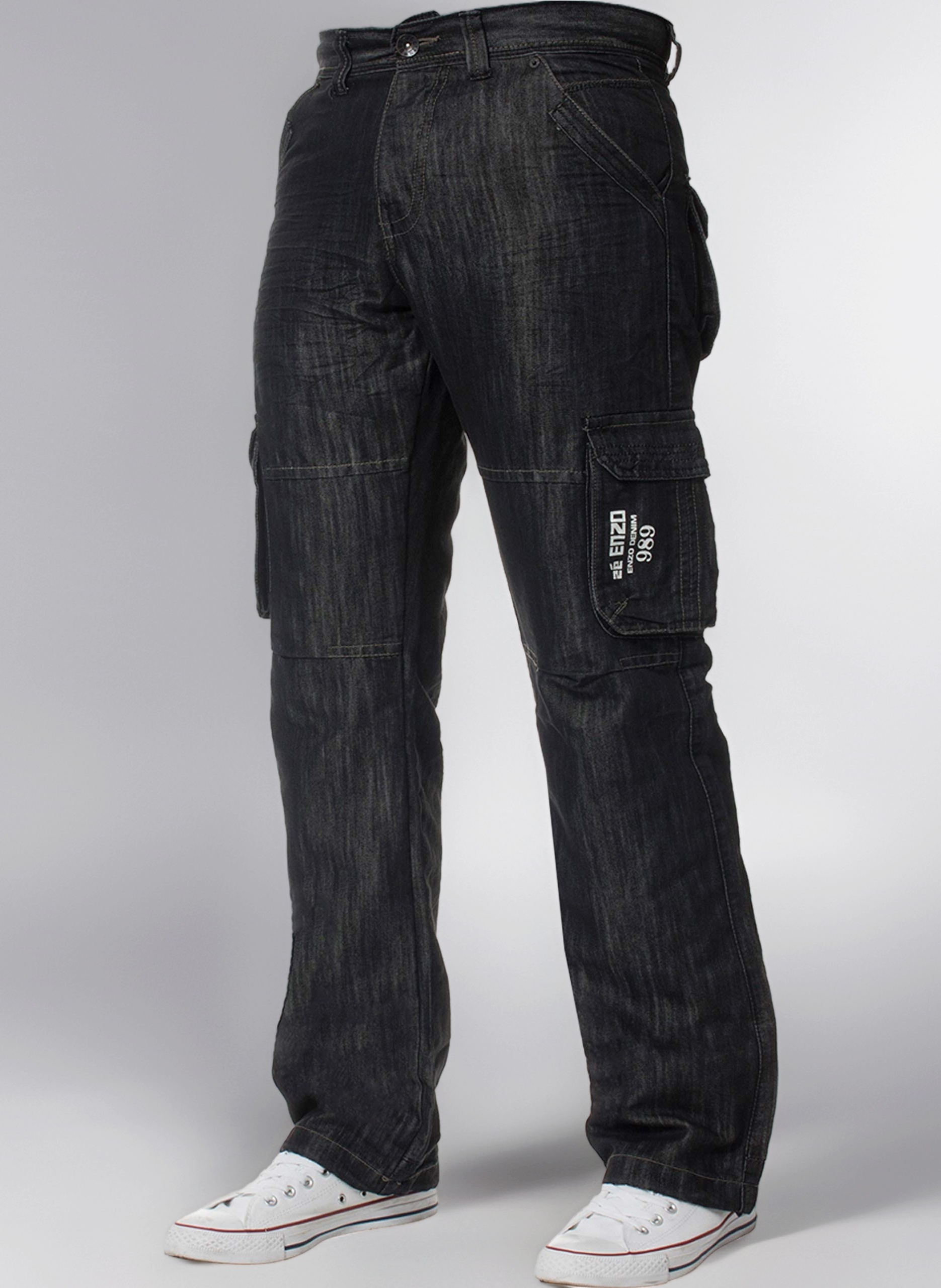 ENZO Mens Designer Cargo Combat Jeans Denim Pants All Waist Sizes