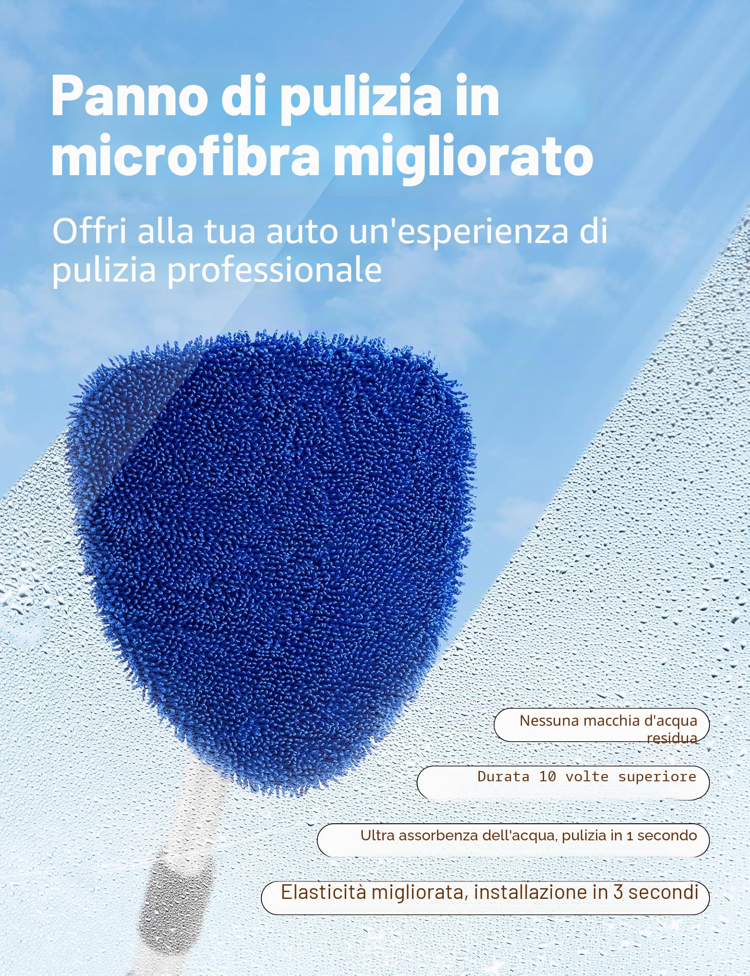 AstroAI Spazzola Auto con Panno Microfibra, Pulizia Auto con 4 Guarnizioni Riutilizzabili e Lavabili, Strumento Pulizia Parabrezza con Manico Scomponibile, Pulitivo per Vetri Interni, Blu