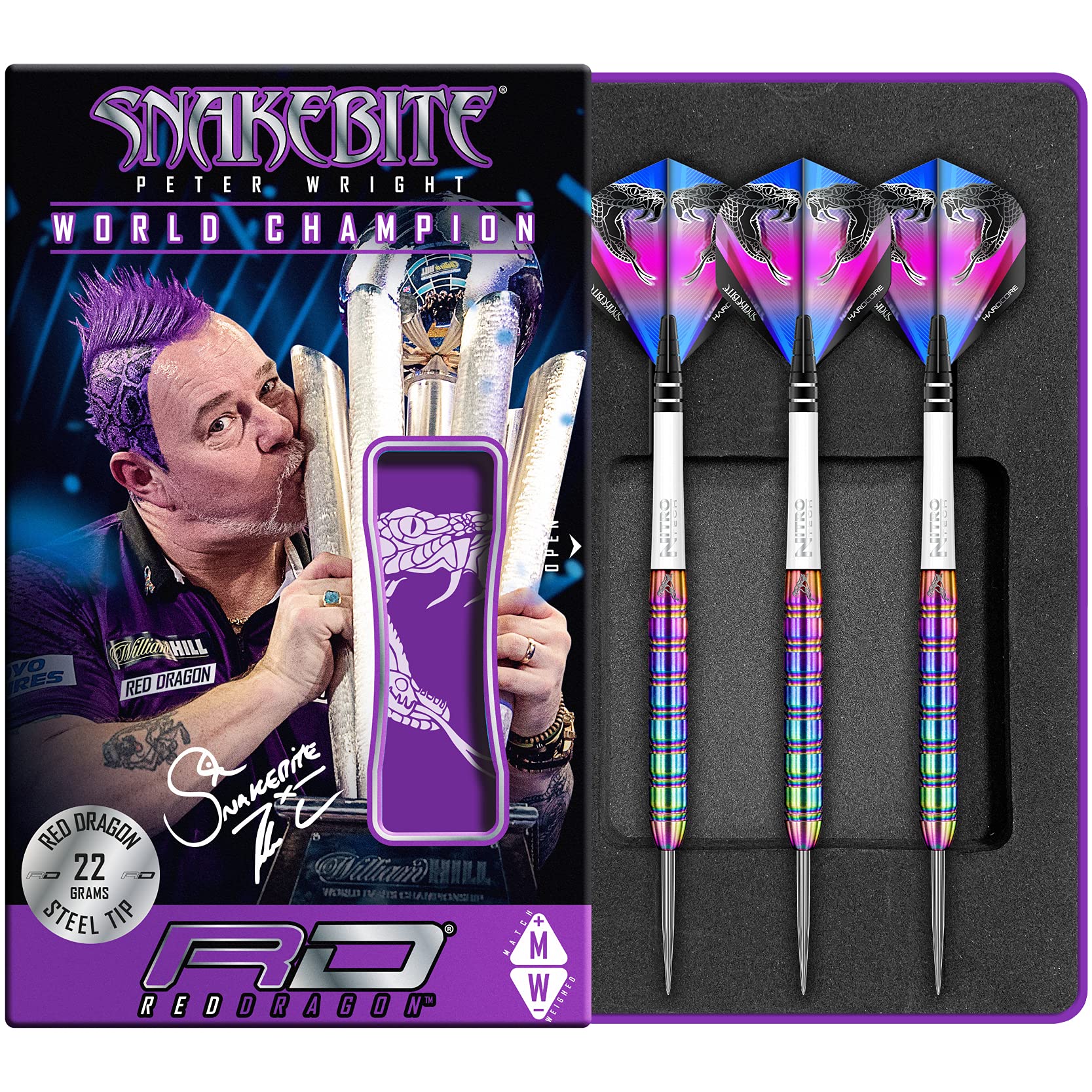 RED DRAGONPeter Wright Snakebite 1 Professional Darts Tungsten Dart Set with Flights and Shafts
