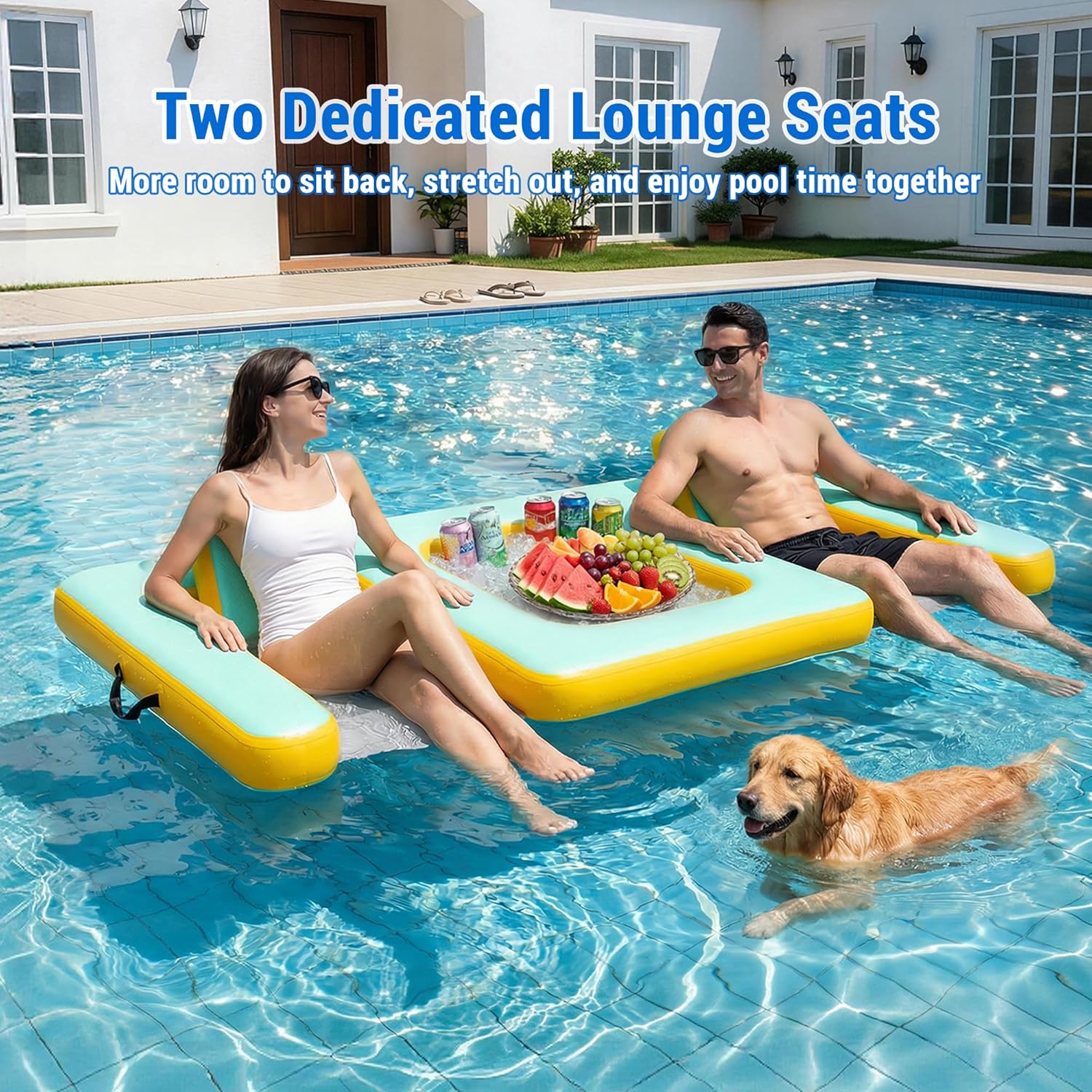 Innovative Inflatable Dog Pool Float with Seat – Durable PVC Water Raft for Adults & Dogs – Enjoy Water Fun Together – 242 lbs Capacity – Portable Floating Lounge