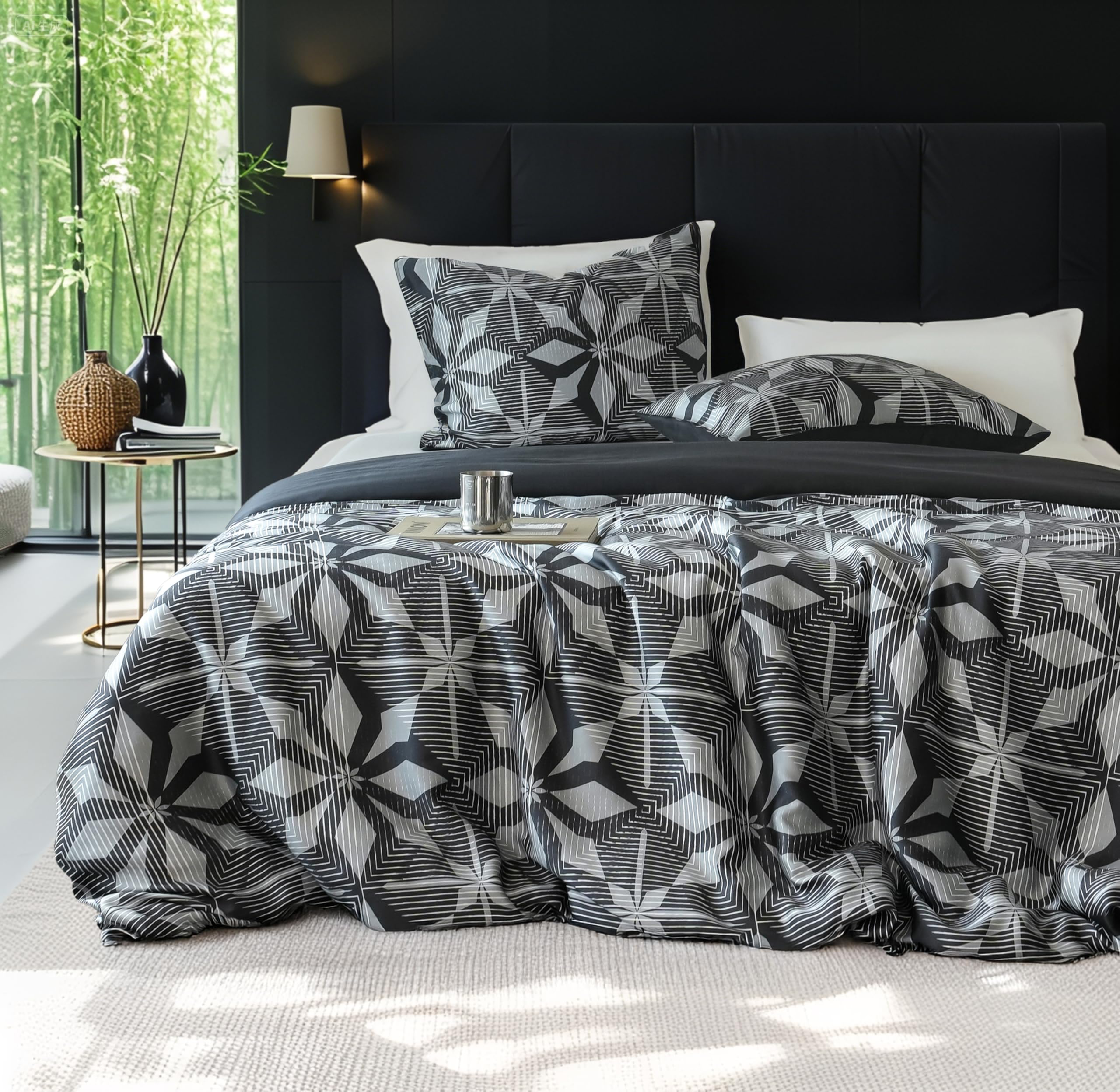 Parure de lit contre la chaleur nocturne motif aztèque noir