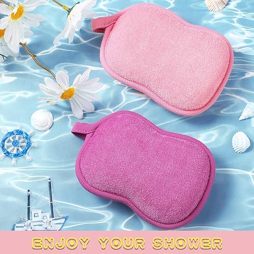 Miniatura 7 de Tatuo Esponja de baño para bebé, 4 piezas, esponja de algodón suave y absorbente, esponja para niños, bebés, hombres y mujeres (rojo, morado)