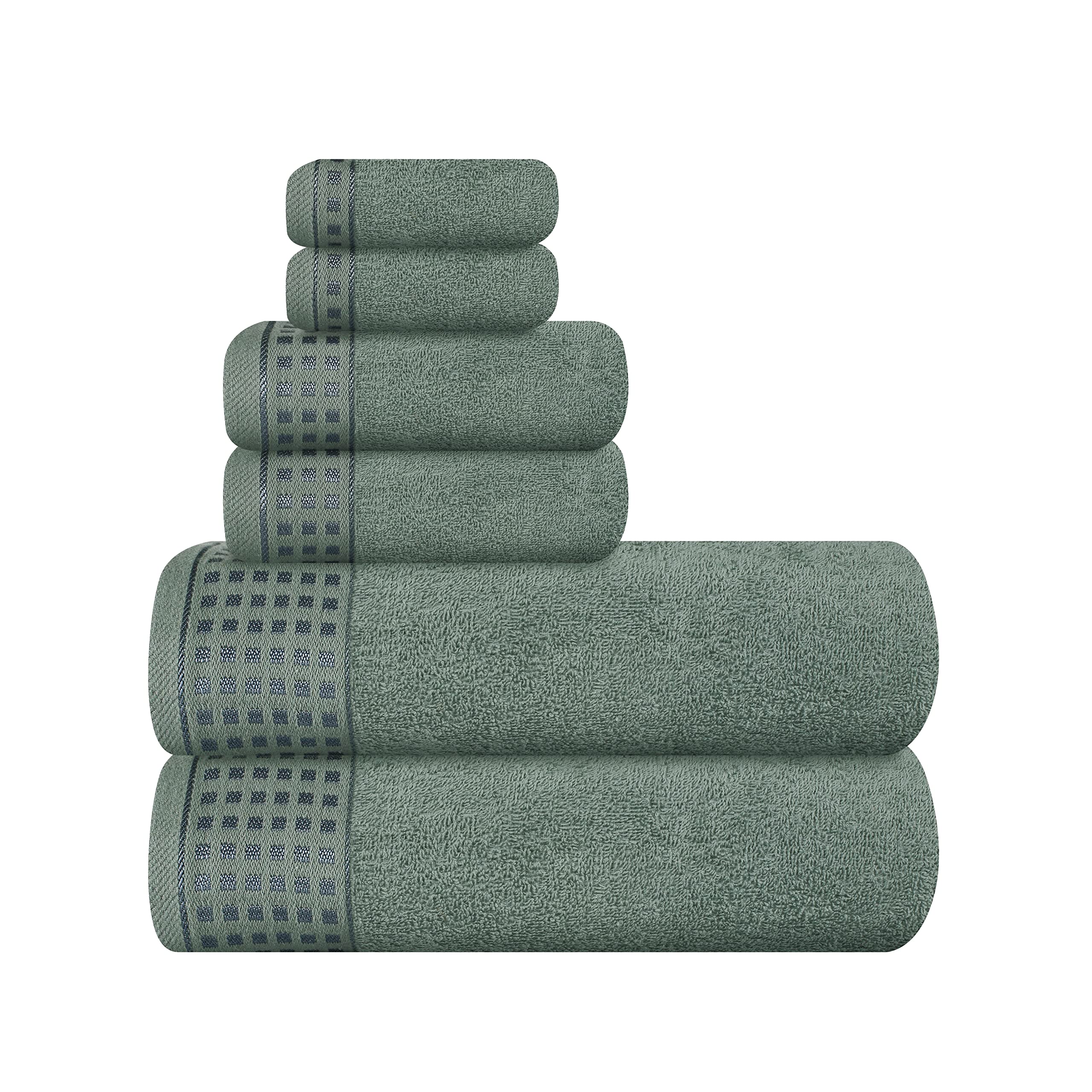 GLAMBURG 100% Cotton Ultra Soft 6 Pack Towel Set, Contains 2 Bath Towels 28x55 Inches, 2 Hand Towels 16x24 Inches &amp; 2 Wash Coths 12x12 Inches, Compact Absorbent Lightweight &amp; Quickdry - Jade