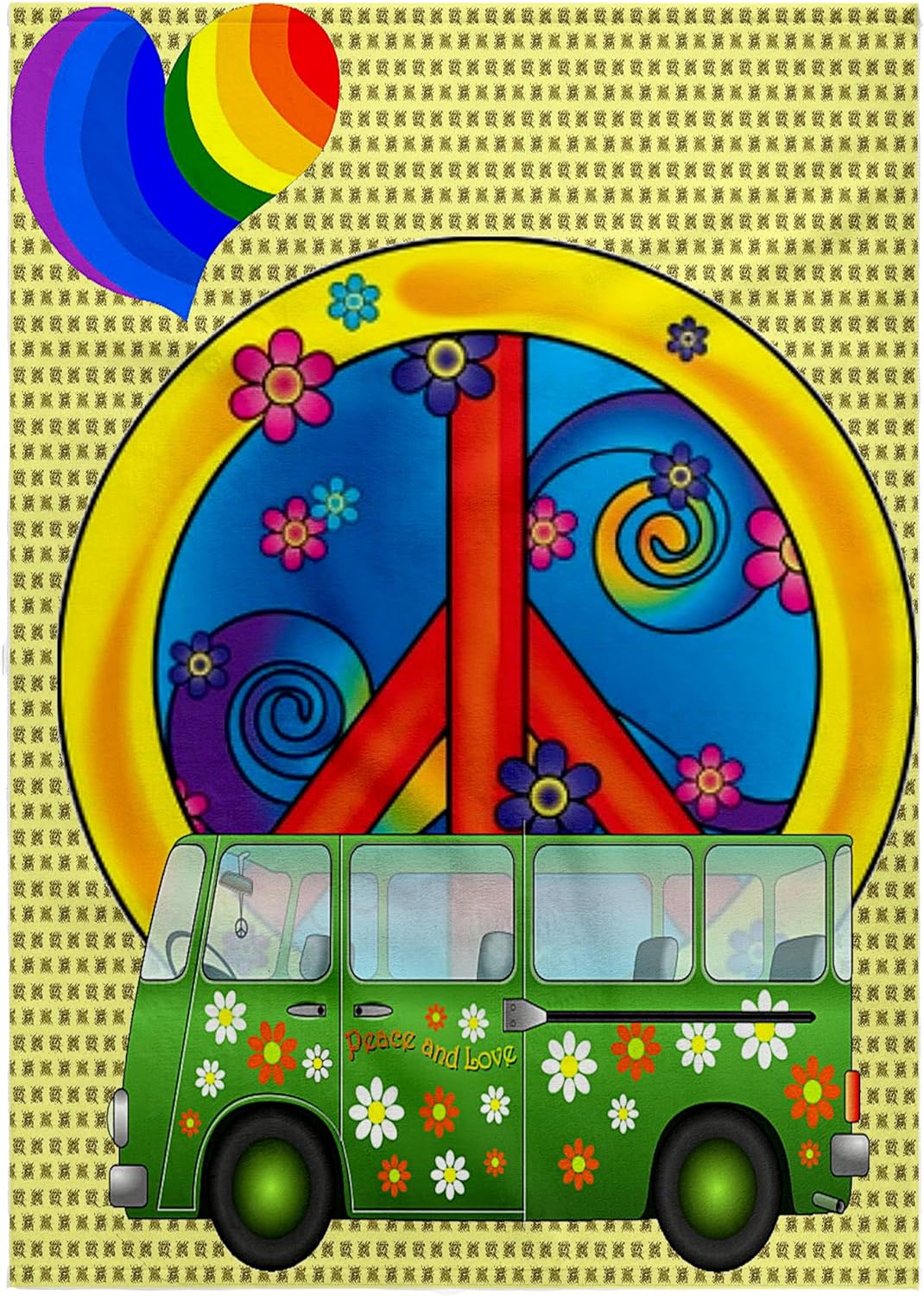 3dRose The 60s Peace,Love,Flower Power Van and Peace Sign Art 22x30 Bath Hand Pool Towel