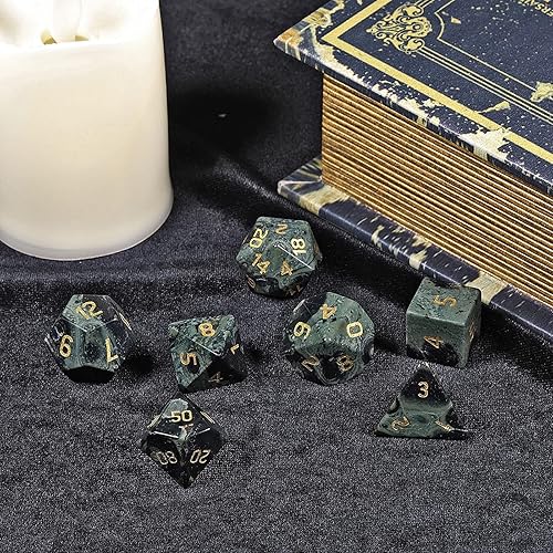Vista 30 de SUNYIK Juego de 7 dados poliédricos DND de piedra de cristal pulido para juegos de mesa RPG MTG, dados de juego DND, mazmorras poliédricas