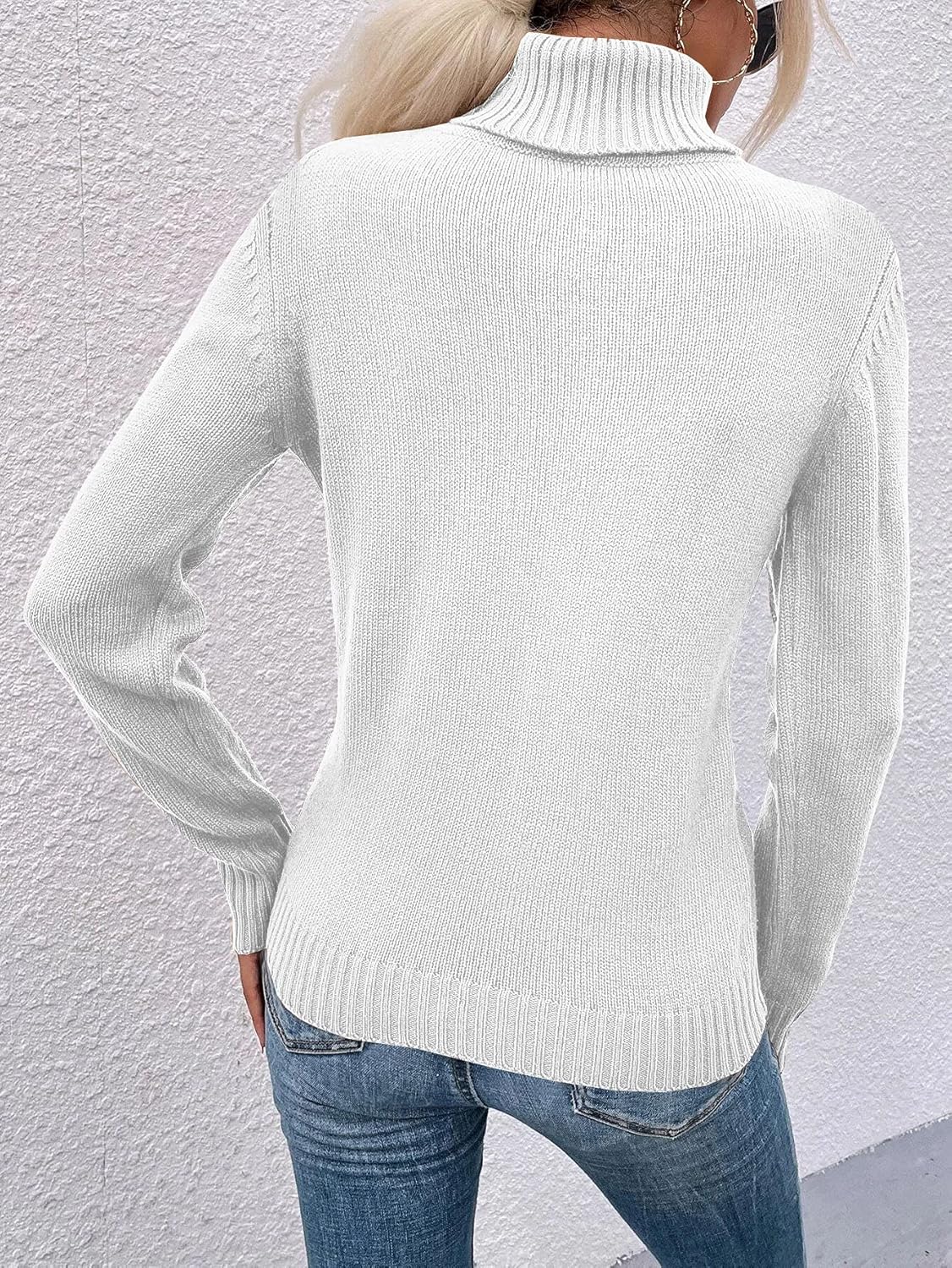 Hongqizo Women Casual Turtleneck Long Sleeve Sweater Cable Knit Pullover Solid Slim Fit Sweater Turtleneck Tops - Image 4