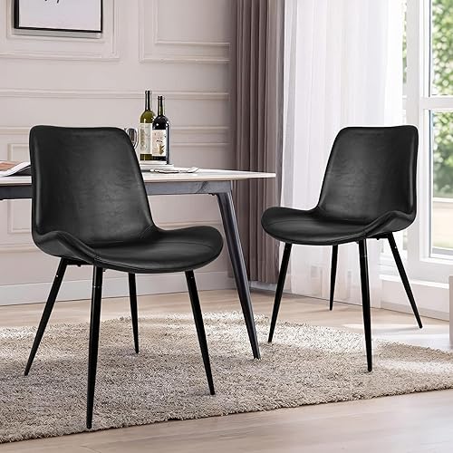 Miniatura 8 de CangLong Sillas de comedor modernas de piel sintética, respaldo de asiento con cojín de poliuretano, patas de metal para silla auxiliar de cocina,