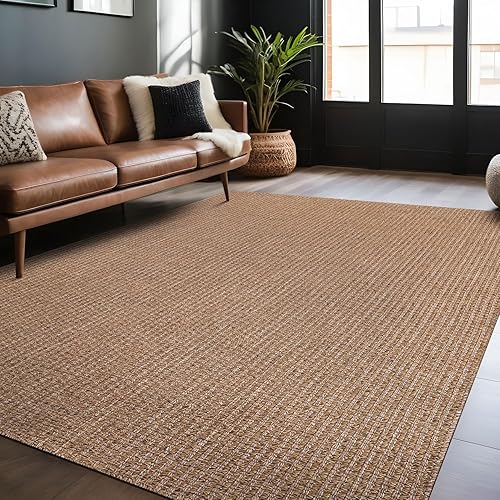 Alfombra de yute fácil de 4 x 6 pies, para interiores y exteriores, color natural, para sala de estar, cocina, área de mucho tráfico, lavable, fácil