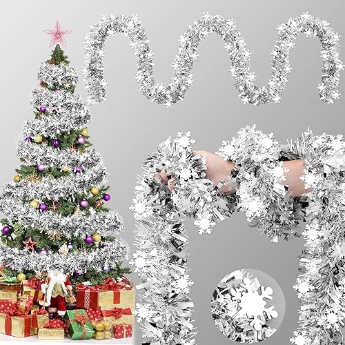 Miniatura 8 de Guirnalda de oropel de Navidad de 49.2 pies, guirnalda metálica con luz brillante para San Valentín, cumpleaños, boda, fiesta, vacaciones, Rojo y