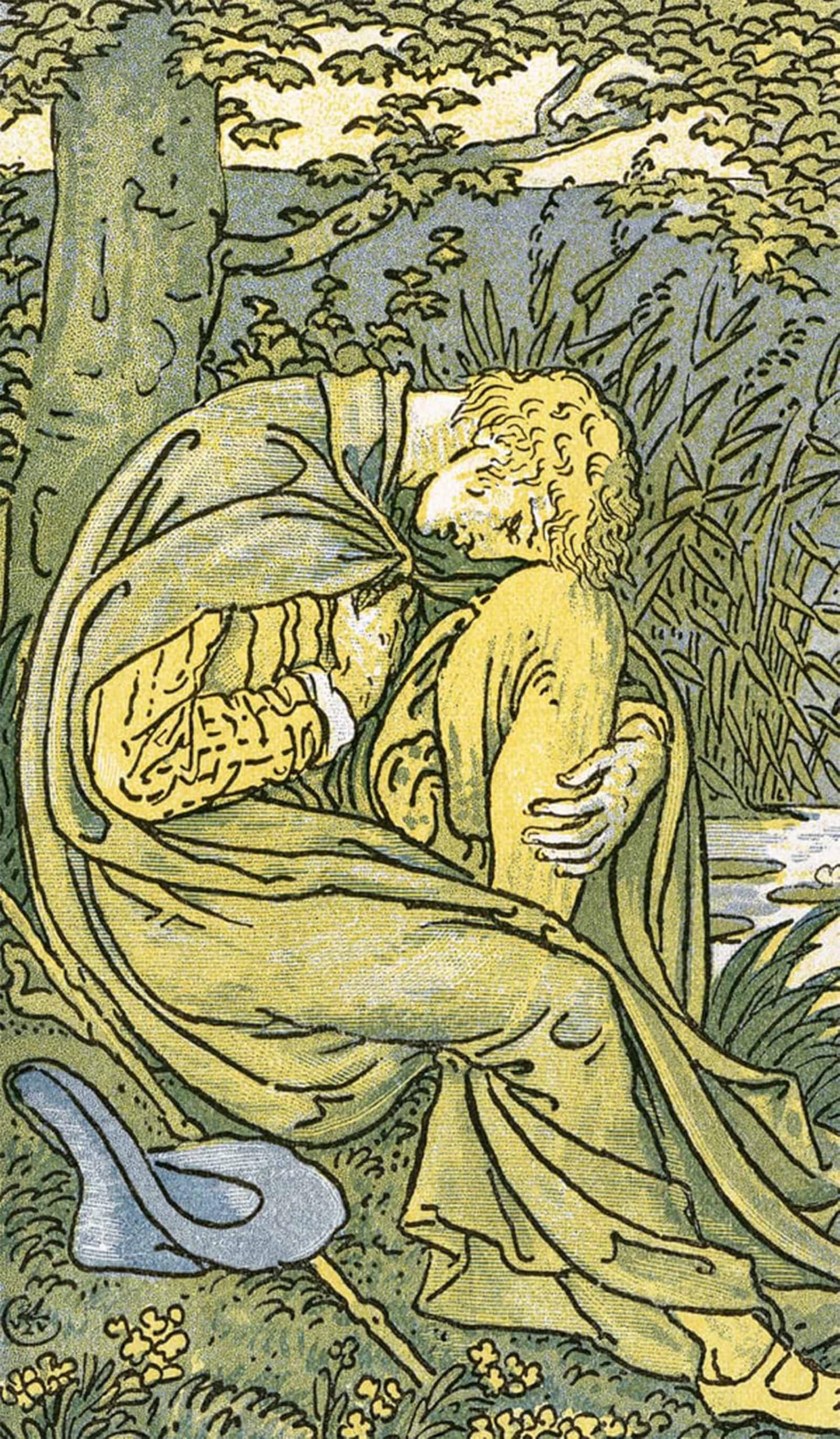 POSTERIIk Vintage Classic Picture Landscape Artwork Lover with Head Bowed in Grief by Walter Crane Portrait Canvas Painting for Office Home Decor 60x90cm