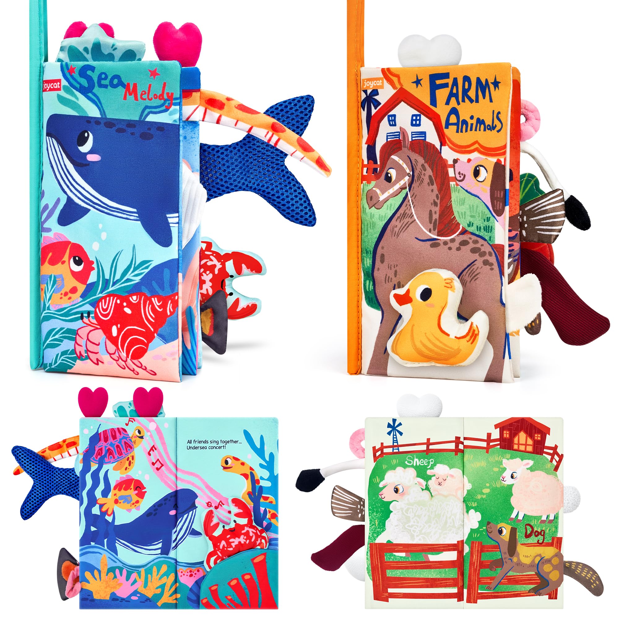 JoyCat Crinkle Books for Babies 2PCS- Tummy Time Toys for Infant Newborn, Soft Sensory Crinkle Cloth Books Touch and Feel for Boys Girls (Ocean+Farm)