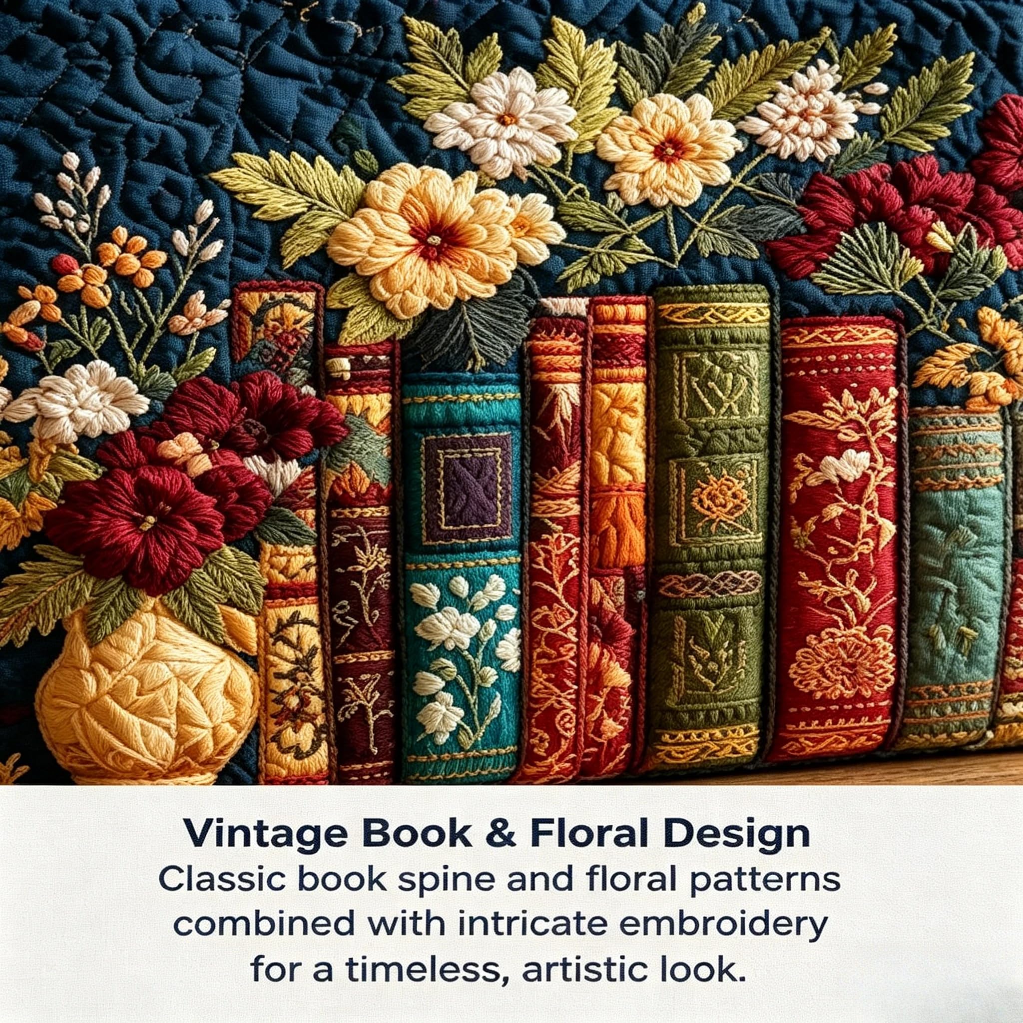 Générique Sac Cabas Matelassé, Sac Motif Livre, Épaule Vintage Provisions Matelassé Avec Motif Livre, Main Avec De Livre Floral, Bandoulière Vintage