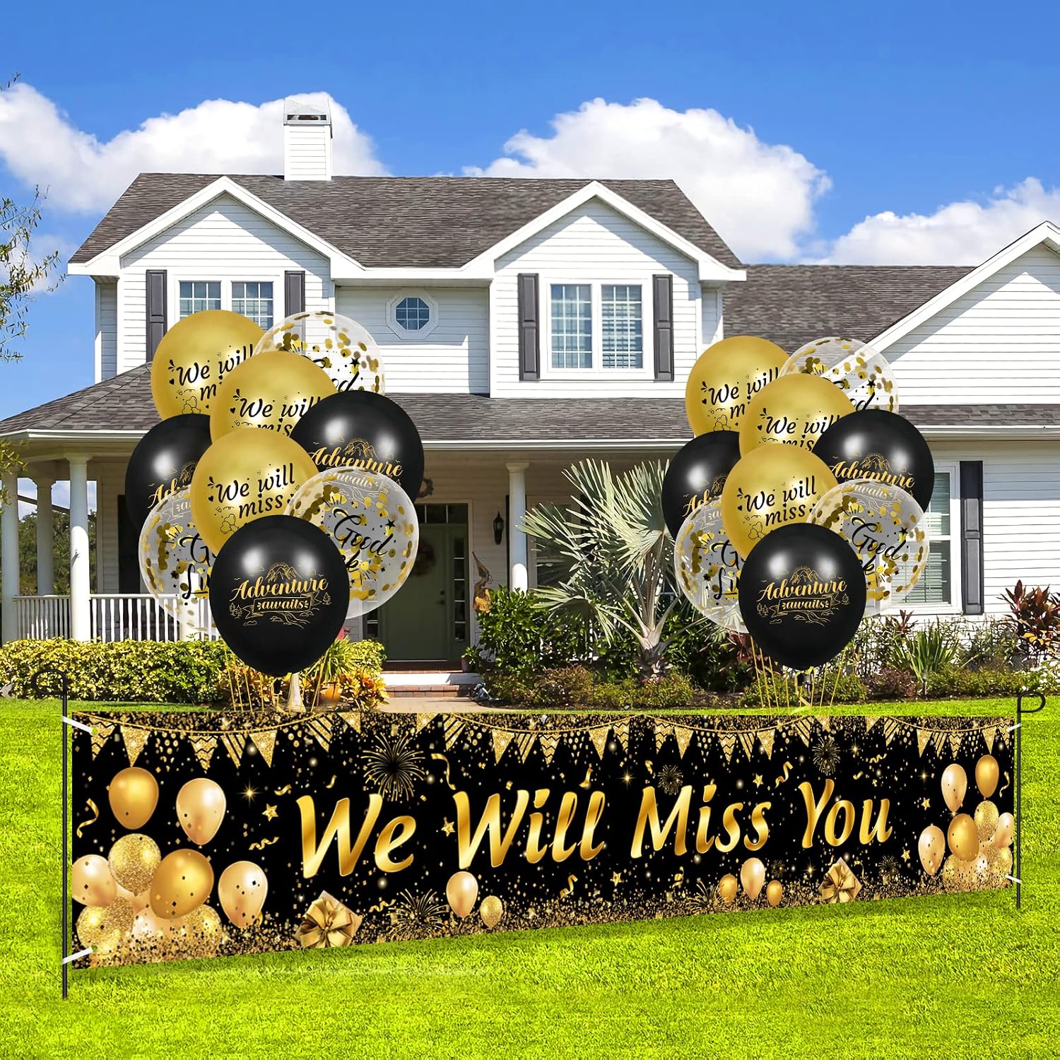 Farewell Party Decorations Black Gold We Will Miss You Banner Decorations and 18Pcs Good Luck Balloons for Coworker Retirement Going Away Rude That You're Leaving But OK Graduation Goodbye Party