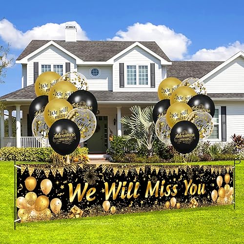 Miniatura 6 de Cartel de decoración de fiesta con texto en inglés "We Will Miss You" y 18 globos de buena suerte para despedida, despedida, jubilación, graduación,