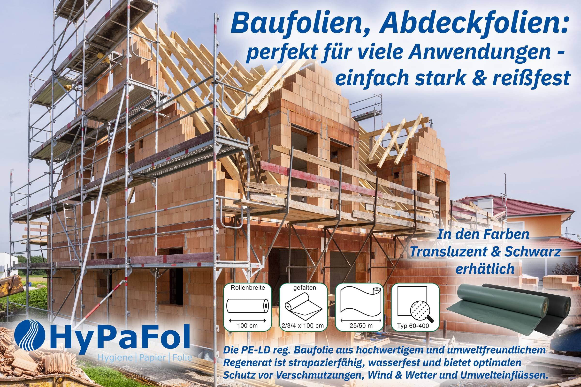 Produktbild von HAUSA Baufolie T200 4x25m - Extra Starke Abdeckfolie Für Innen & Außen