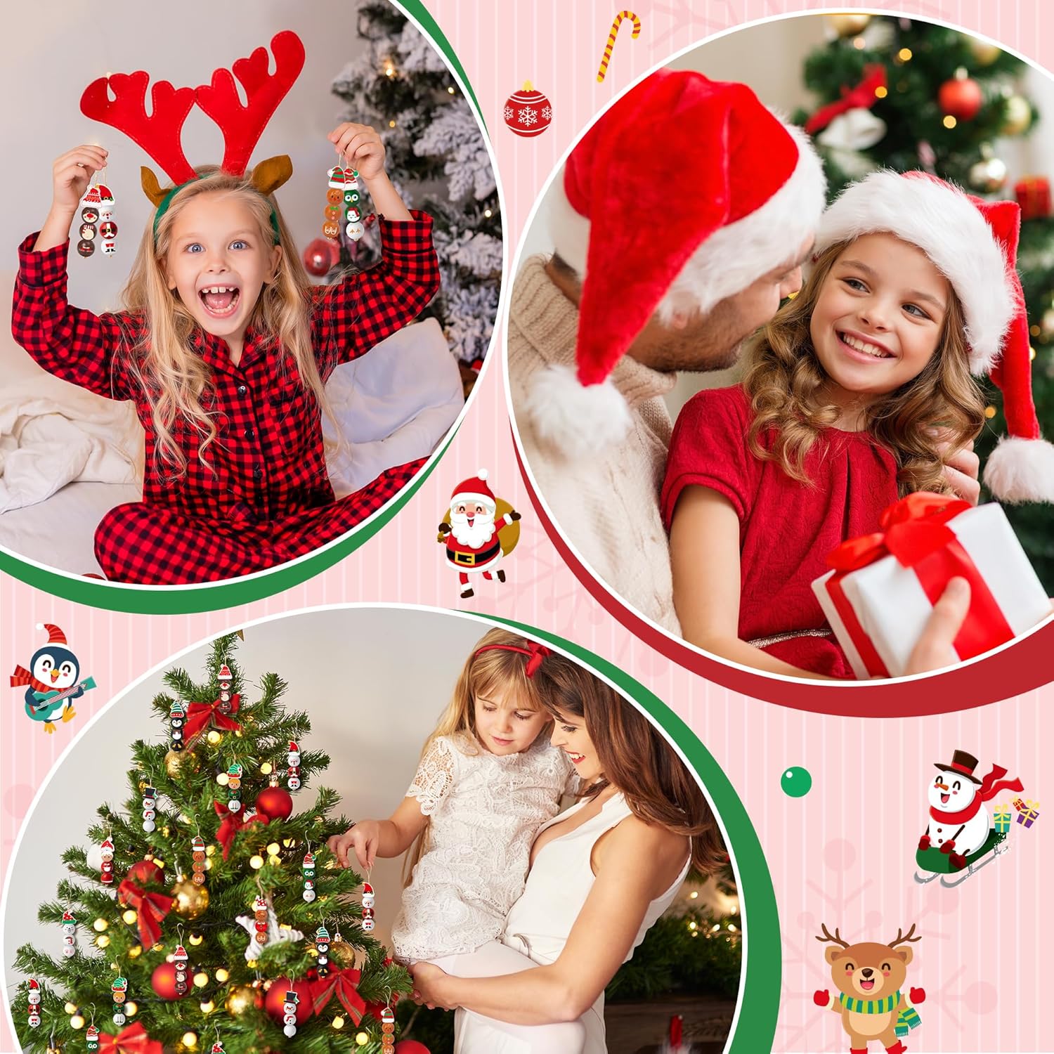 HoniedPepperino Christmas Wooden Bead with Twine - 240Pcs DIY Santa Claus Snowman Gingerbread Man Elf Bead Garland Crafts, Xmas Farmhouse Rustic Round Decor Ornaments for Christmas Winter Party Home - Image 7