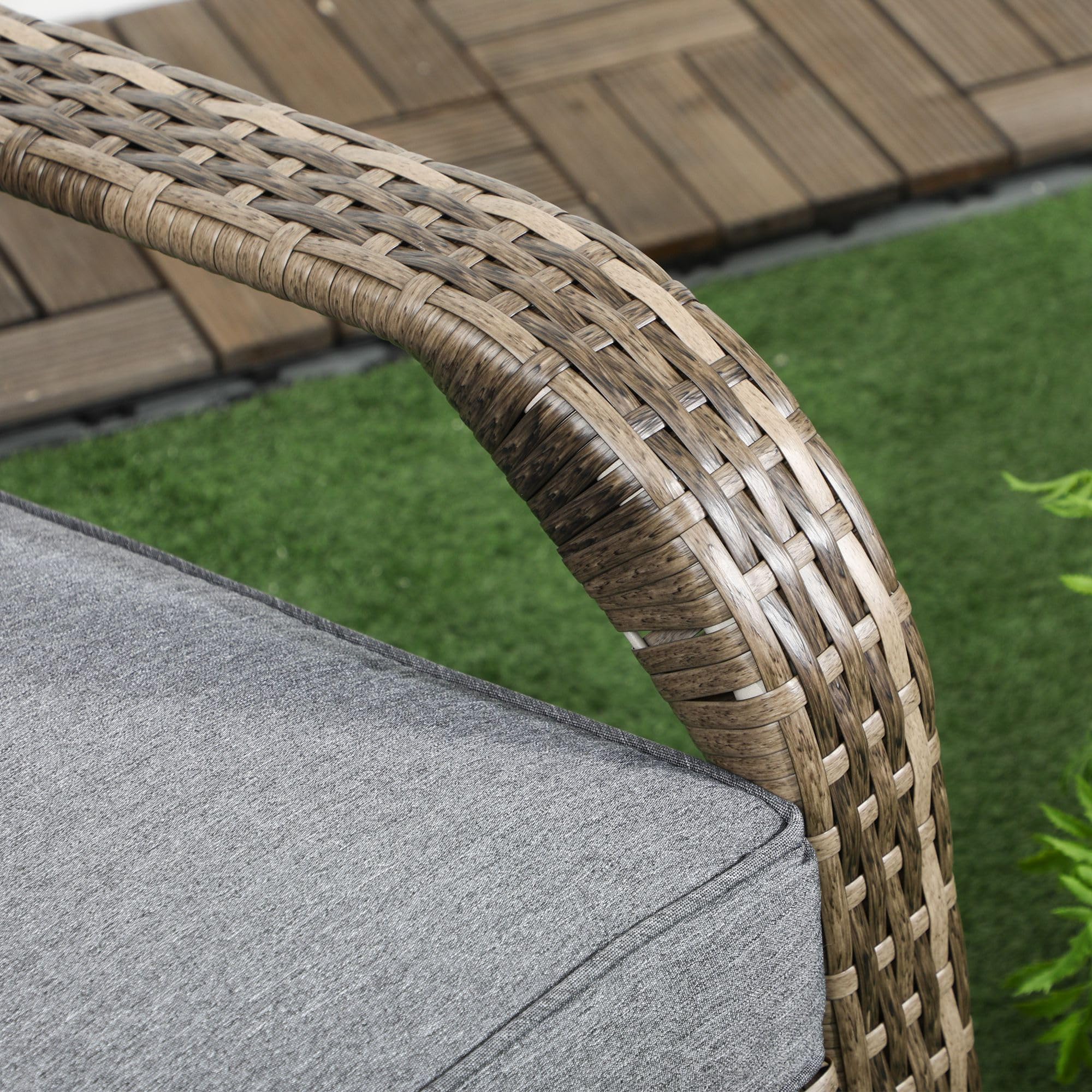 Outsunny Adironrack Silla de jardín con reposabrazos y Cojines, Silla de ratán y Acero para Interior y Exterior, 64x80x90 cm, Mezcla de marrón y Gris Oscuro