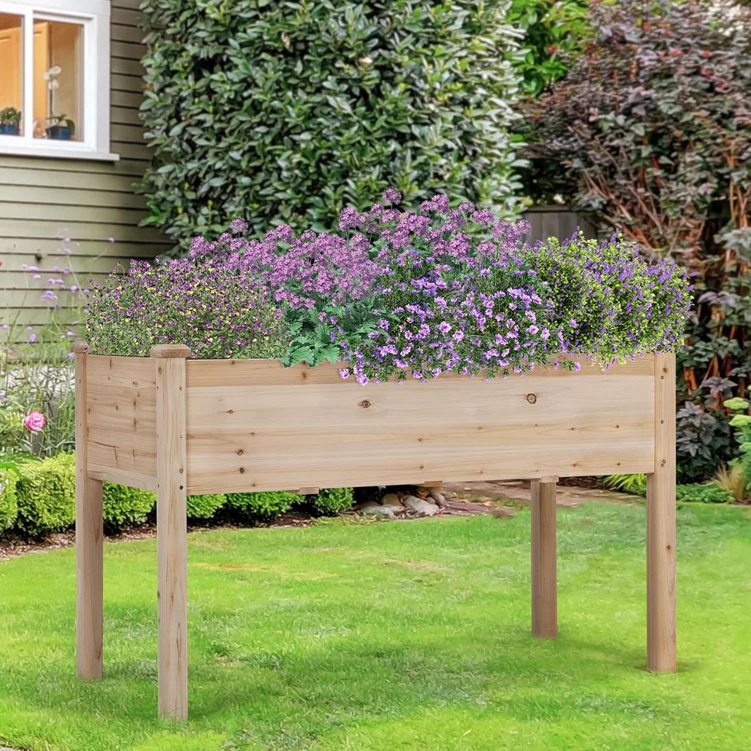 Topeakmart Wooden Garden Planter Boxes 48 X 23 X 30in Elevated Raised Garden Bed Outdoor with Legs Wooden Gardening Box for Flower/Vegetable/Herb/Tomato/Backyard/Patio, 2pcs