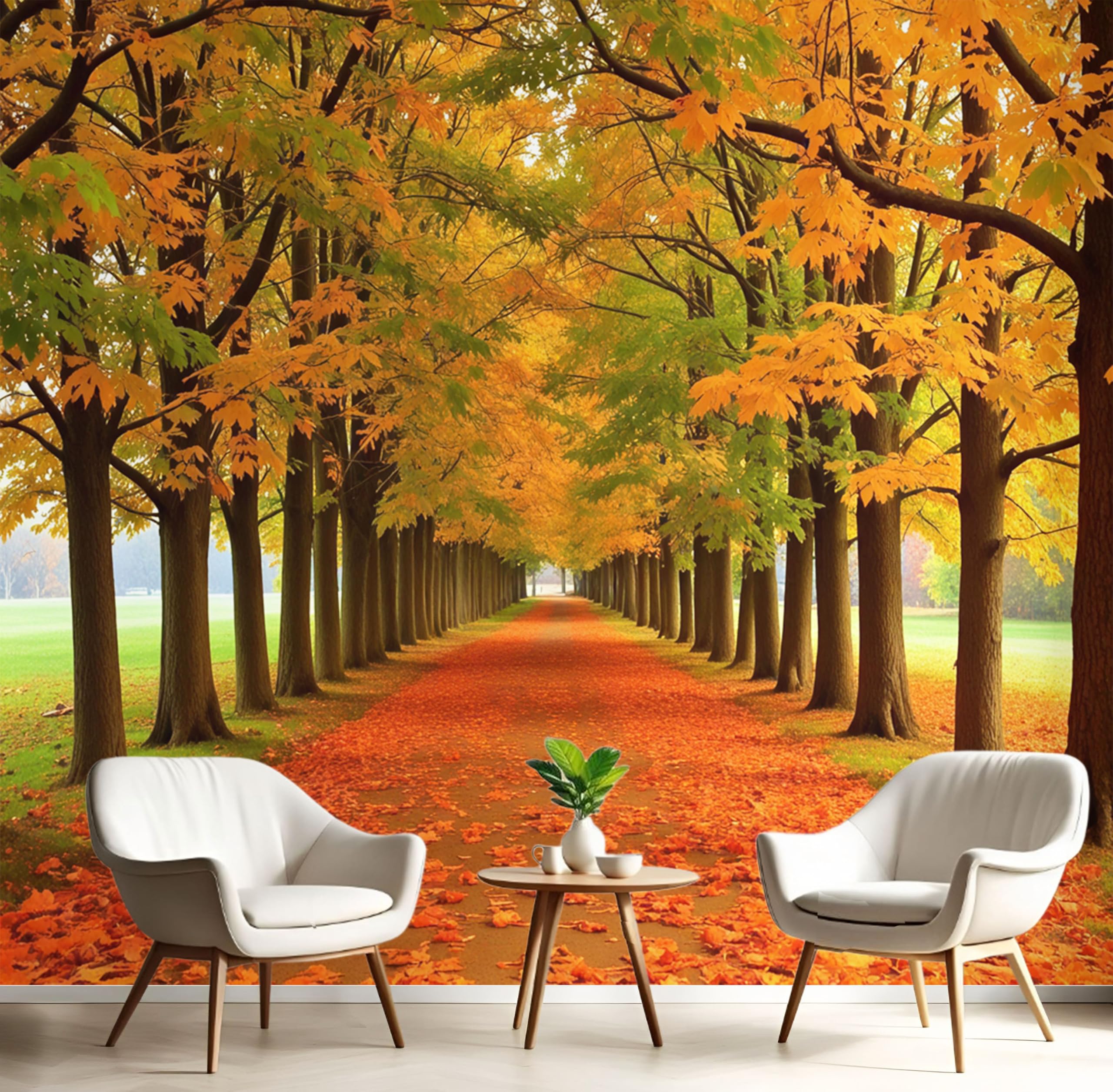 Papier peint motif chemin des feuilles d'érable pour créer un salon cocooning
