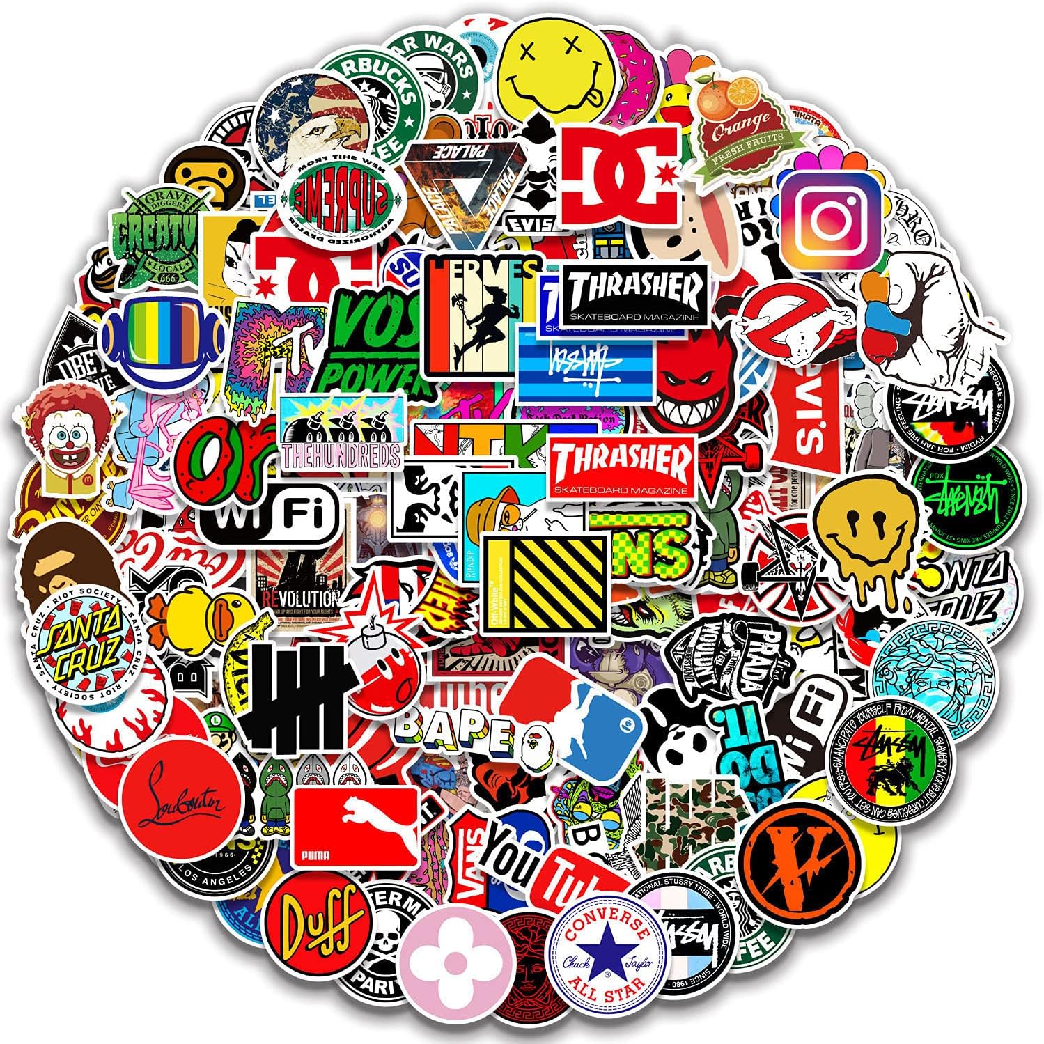 Brand Fashion Stickers Pack, 200pcs Street Cool Waterproof Vinyl Stickers for Laptop Skateboard Car DIY Decal, Teens