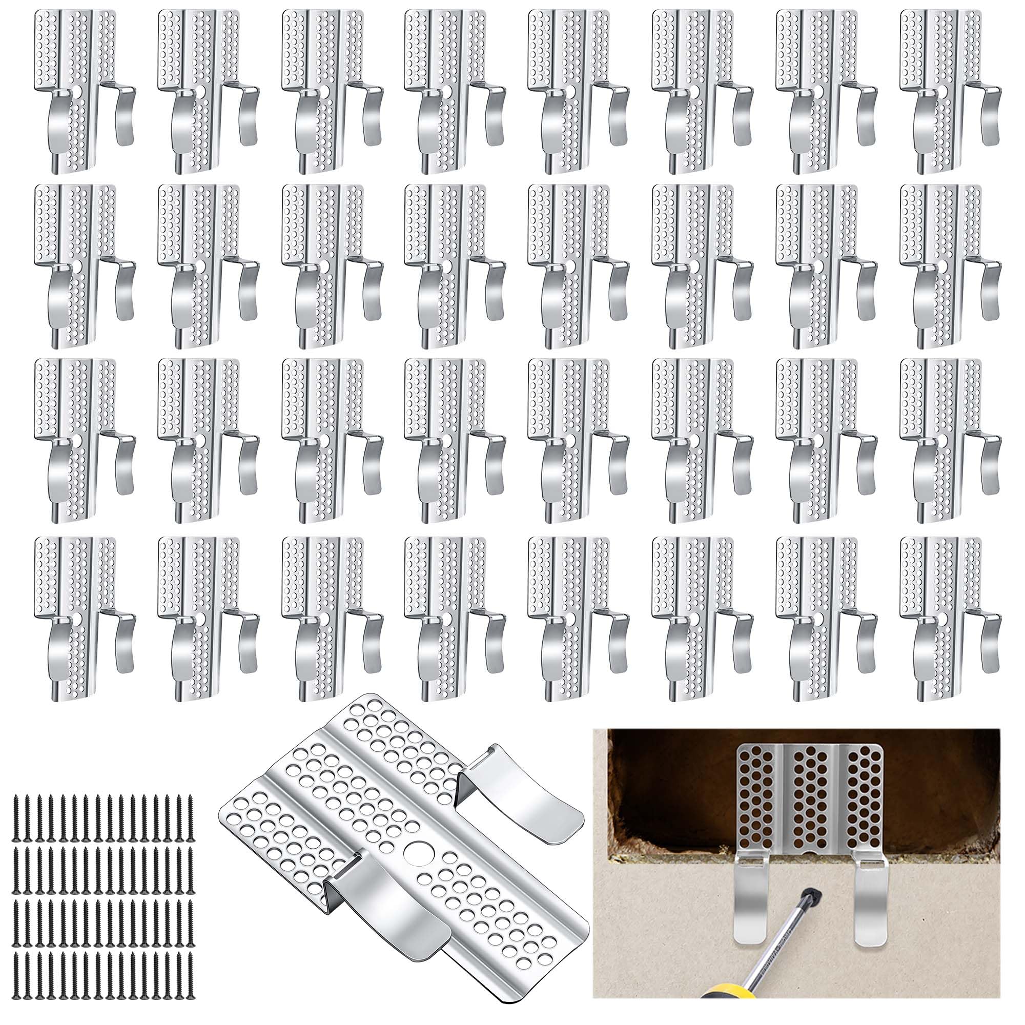 moonoom 32 Pack Drywall Repair Clips, 1/2 inch Drywall Fastener Clip with 64 Screws, Stainless Steel Wall Patch Clips for Damaged Walls Repairing