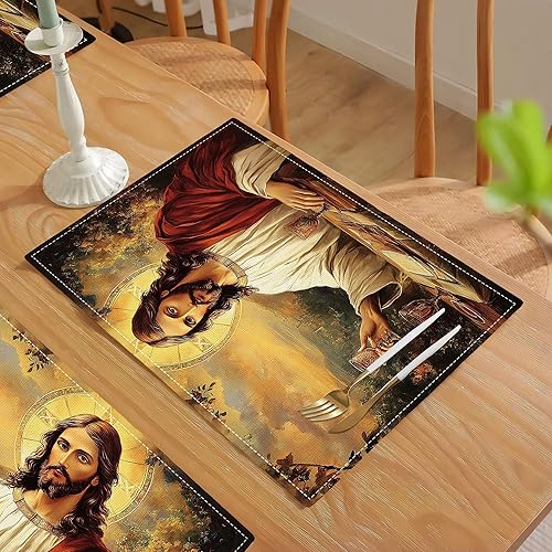 Vista 45 de Juego de 4 manteles individuales botánicos con diseño de flores, plantas botánicas, hojas de flores, rústico, floral, impermeable, lavable