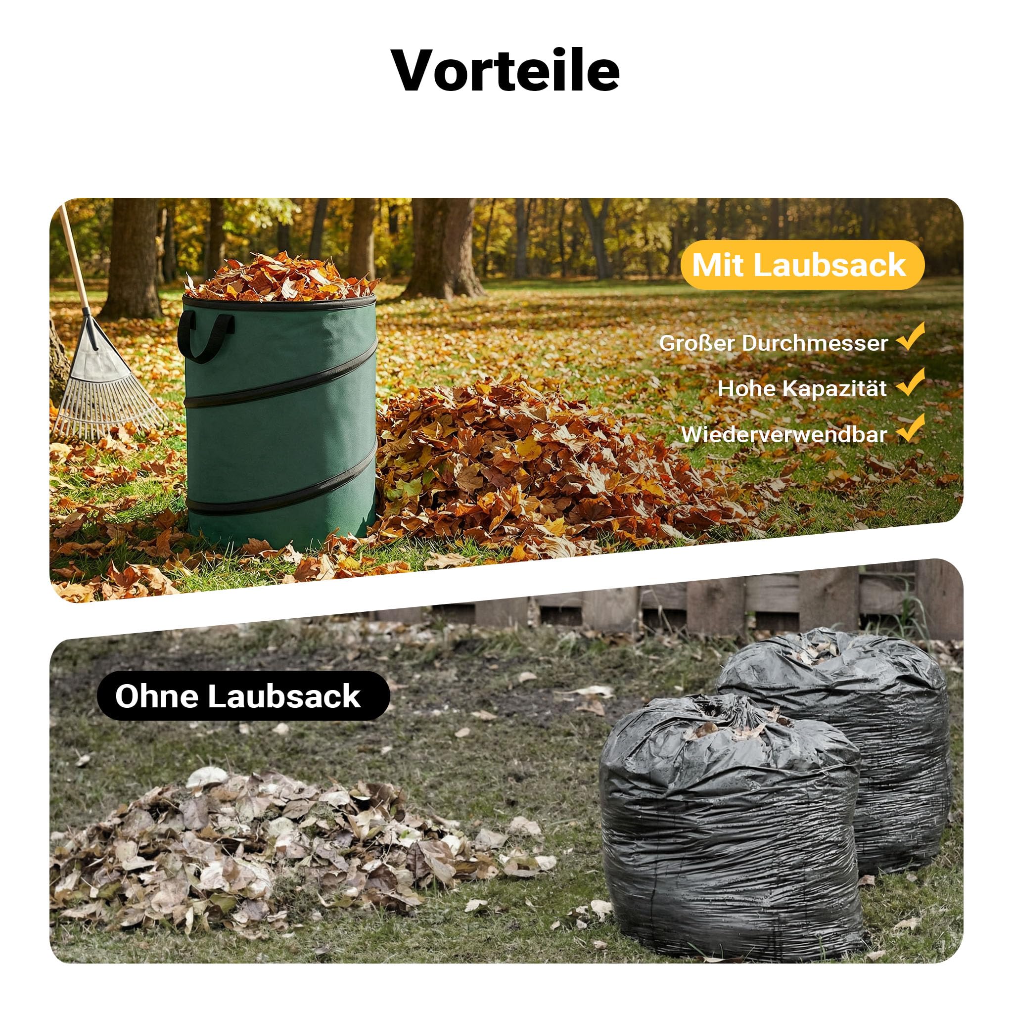 Wiltec 3x Sacco per foglie rotondo 100 l verde pop-up pieghevole 600D-Oxford-poliestere raccolta rifiuti sacco per erba robusto rifiuti da giardino