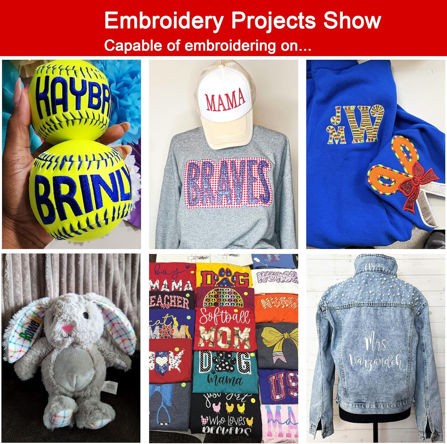 Examples of embroidery projects on various items