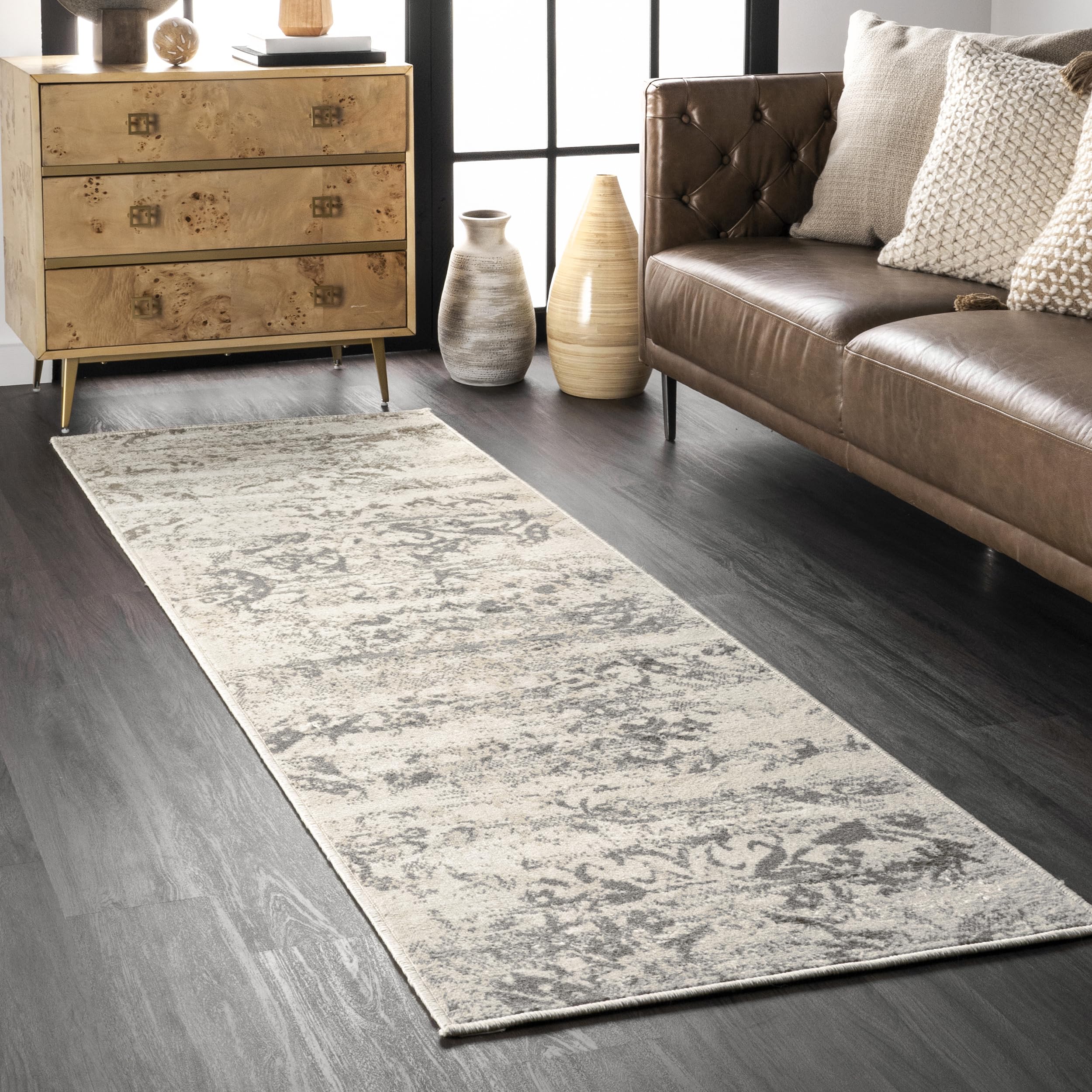Tapis de couloir 0,7 x 1,8 m Freja gris vieilli idéal pour passage fréquent
