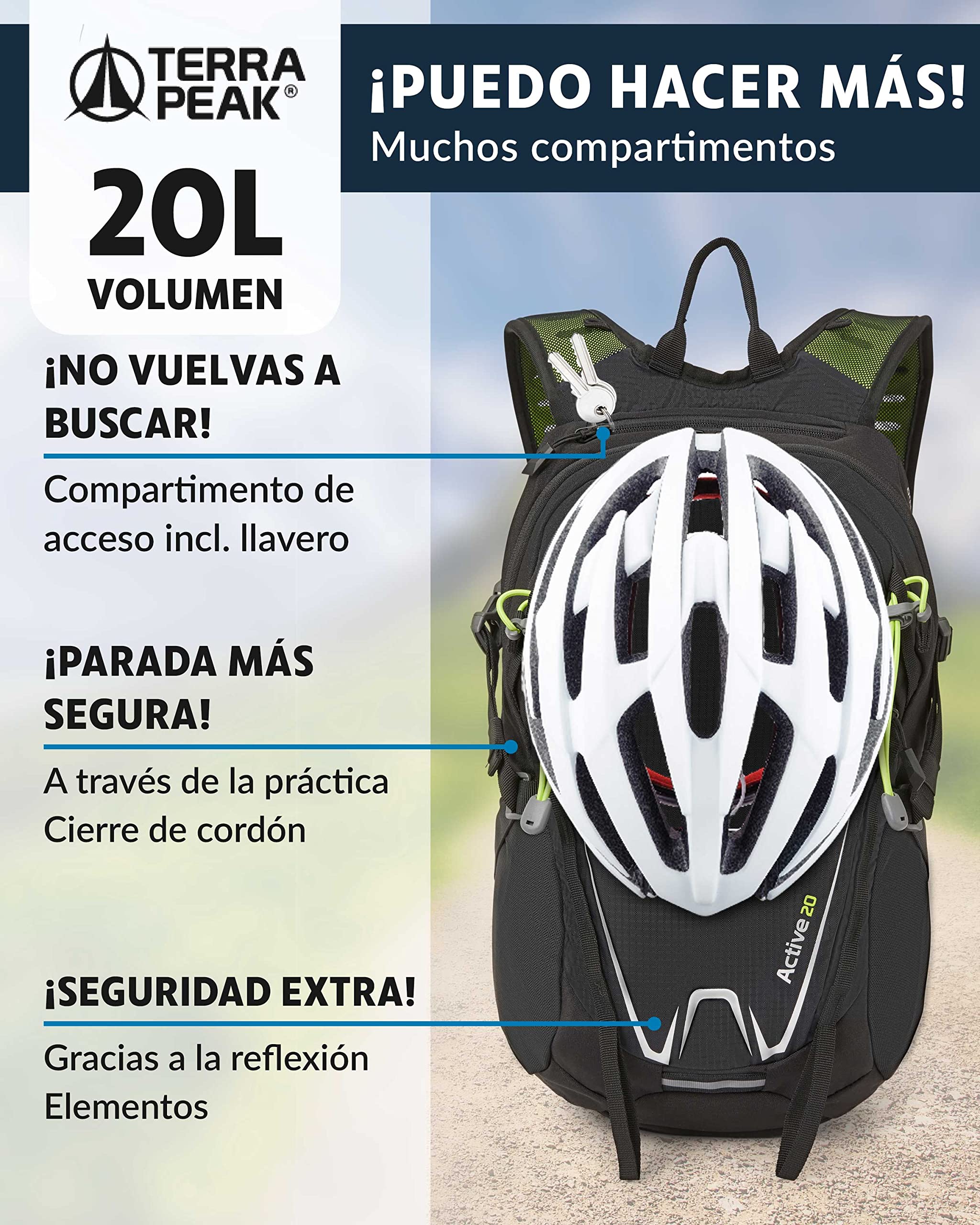 Terra Peak® Mochila de Senderismo 20L para hombre y mujer (ACTIVE 20 PEQUEÑA) - Mochila de montaña, trekking y viaje para exteriores, ergonómica e impermeable, con ventilación trasera (transpirable)