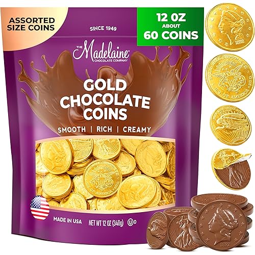 Madelaine Gold Chocolate Coins for St. Patrick’s Day - Individually Wrapped Candy Basket Fillers – Assorted Sizes 12 Oz Chocolates Gold Coins - St. Patrick’s Day Candy Holiday Treats & Party Favors