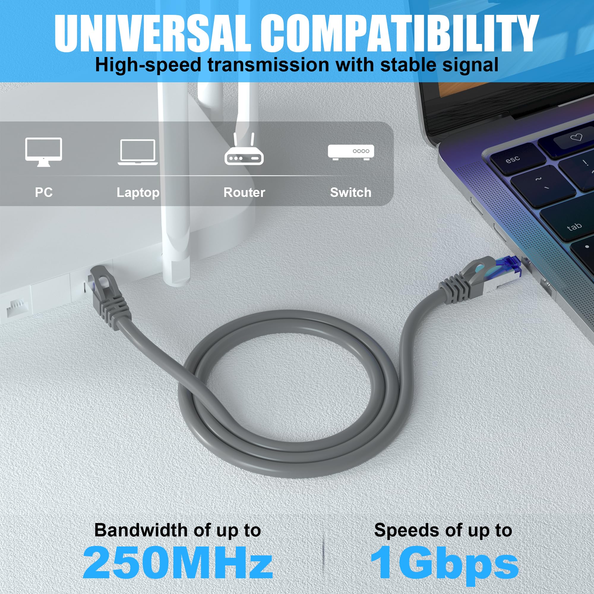 Cable Ethernet Cat 6 para exteriores de 100 m (20 RJ45), cable Ethernet blindado de 23 AWG, Cat 6 a granel, FTP, impermeable, entierro directo, en tierra, resistente a los rayos UV, red, LAN, Internet