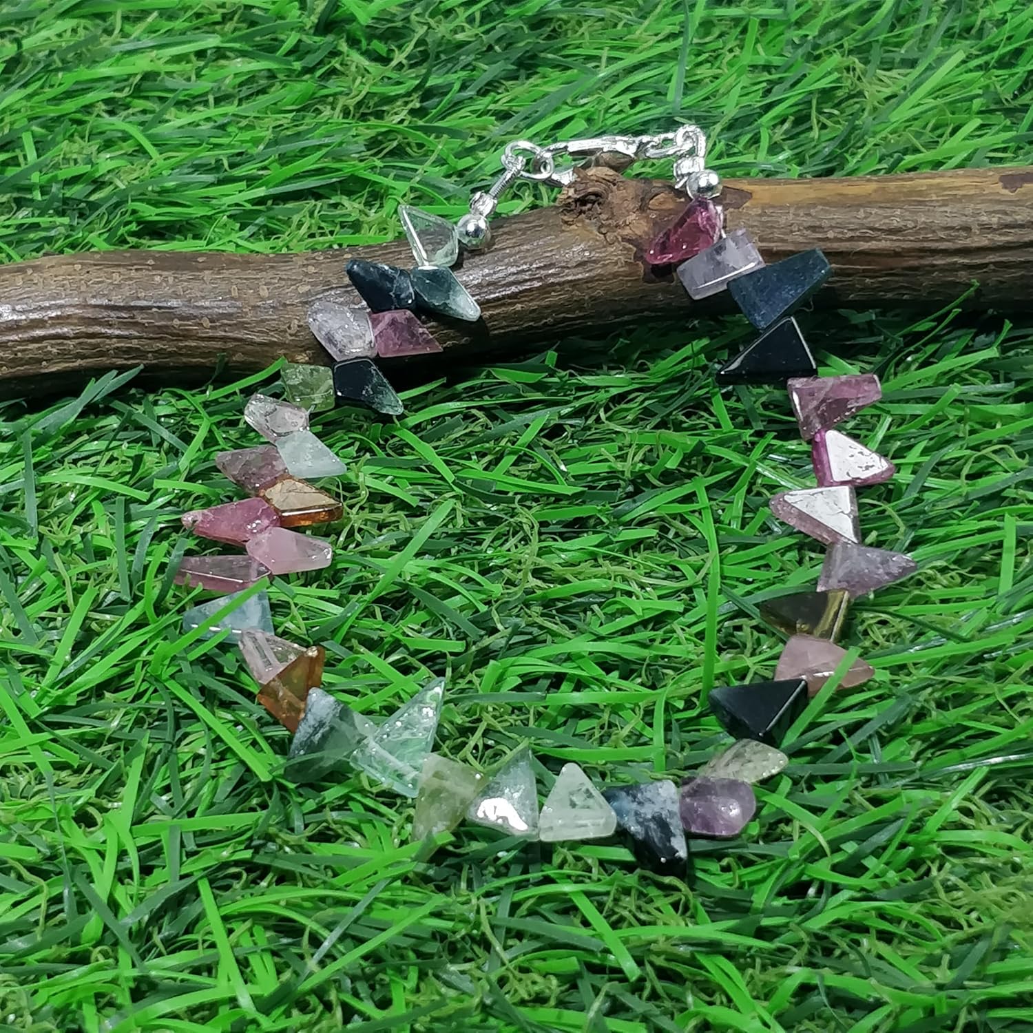 Natural tourmaline gemstone 7x5-10x6 mm stacking bracelet | 7 inch | multi color, nugget shape, smooth cut, stone | with silver plated clasp | handmade jewellry |WW_ESK_00144