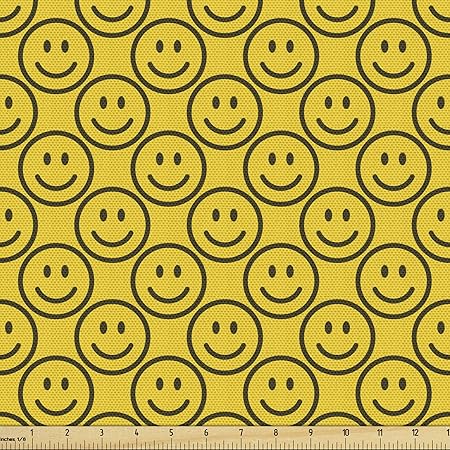 Amazon Com Ambesonne Emoticon Fabric By The Yard Smiling Faces Expressing Happiness In Diagonal Joyful Decorative Fabric For Upholstery And Home Accents 1 Yard Yellow Green