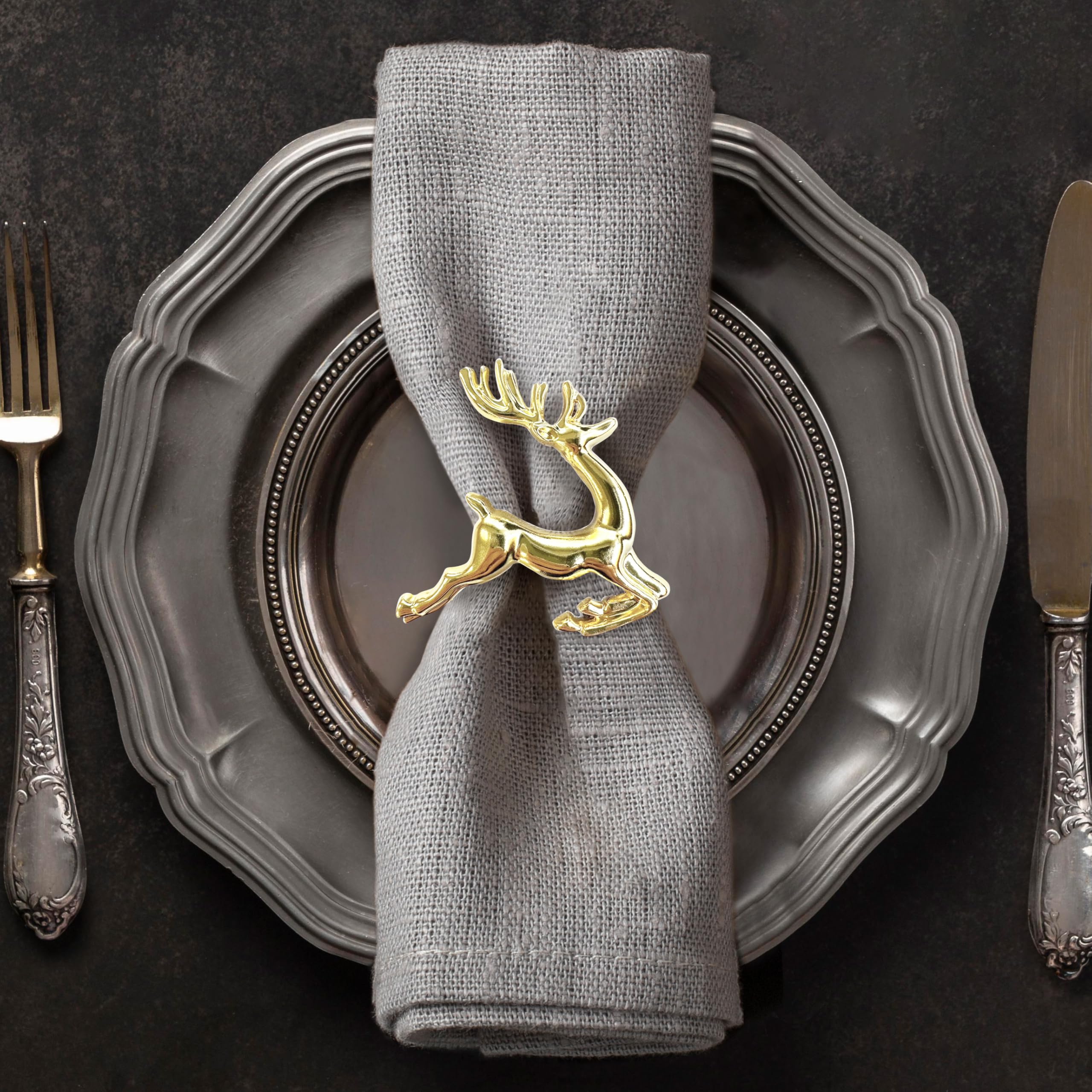 CheeseandU 4-Piece Gold Leaf Napkin Ring Set - Holiday Dinner Table Decor For Wedding, Thanksgiving, Christmas