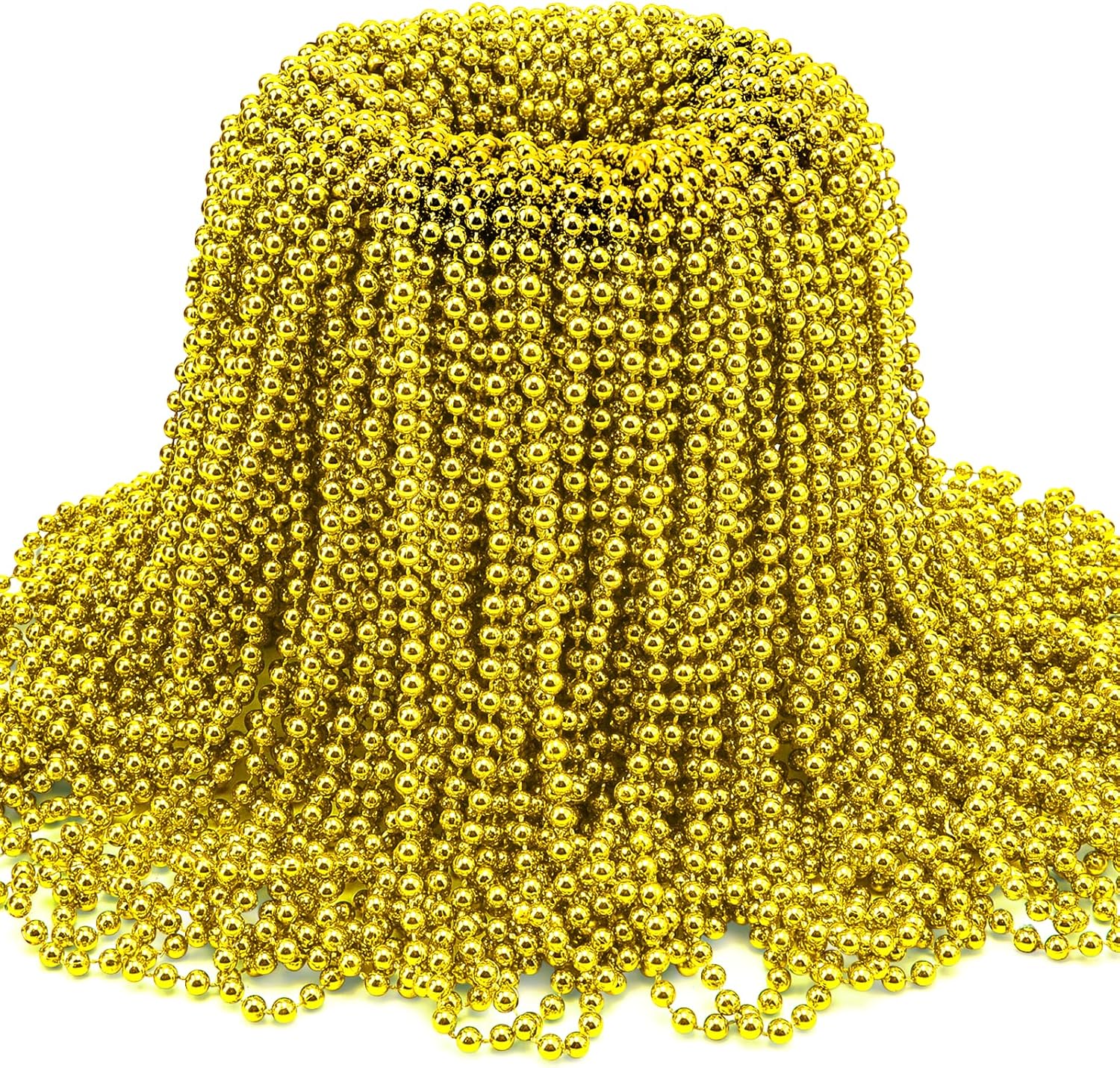 FUNIXY 144Pcs Gold Beads Necklaces Mardi Gras Beads Bulk Metallic 33in Carnival