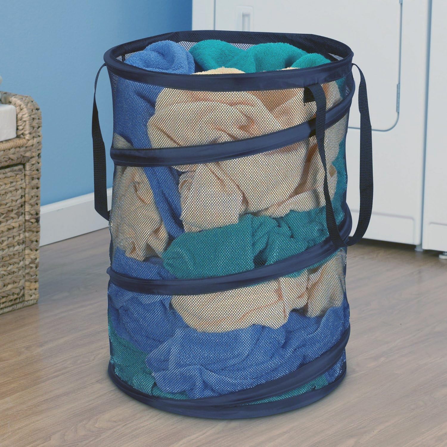 Ao blare 22X18InchLarge Storage Hampers Mesh Material nimal Laundry Bucket Children's Toys Basket Storage Bucket Folding Cylinder Laundry Basket Toy Box Organizer Mesh Pop-Up Laundry Hamper(55x45CM)