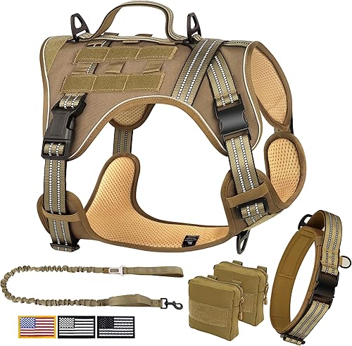 PET ARTIST Arnés táctico para perro, sin tirones y hebilla de metal, collar militar para perro con asa para un mejor control con correa elástica
