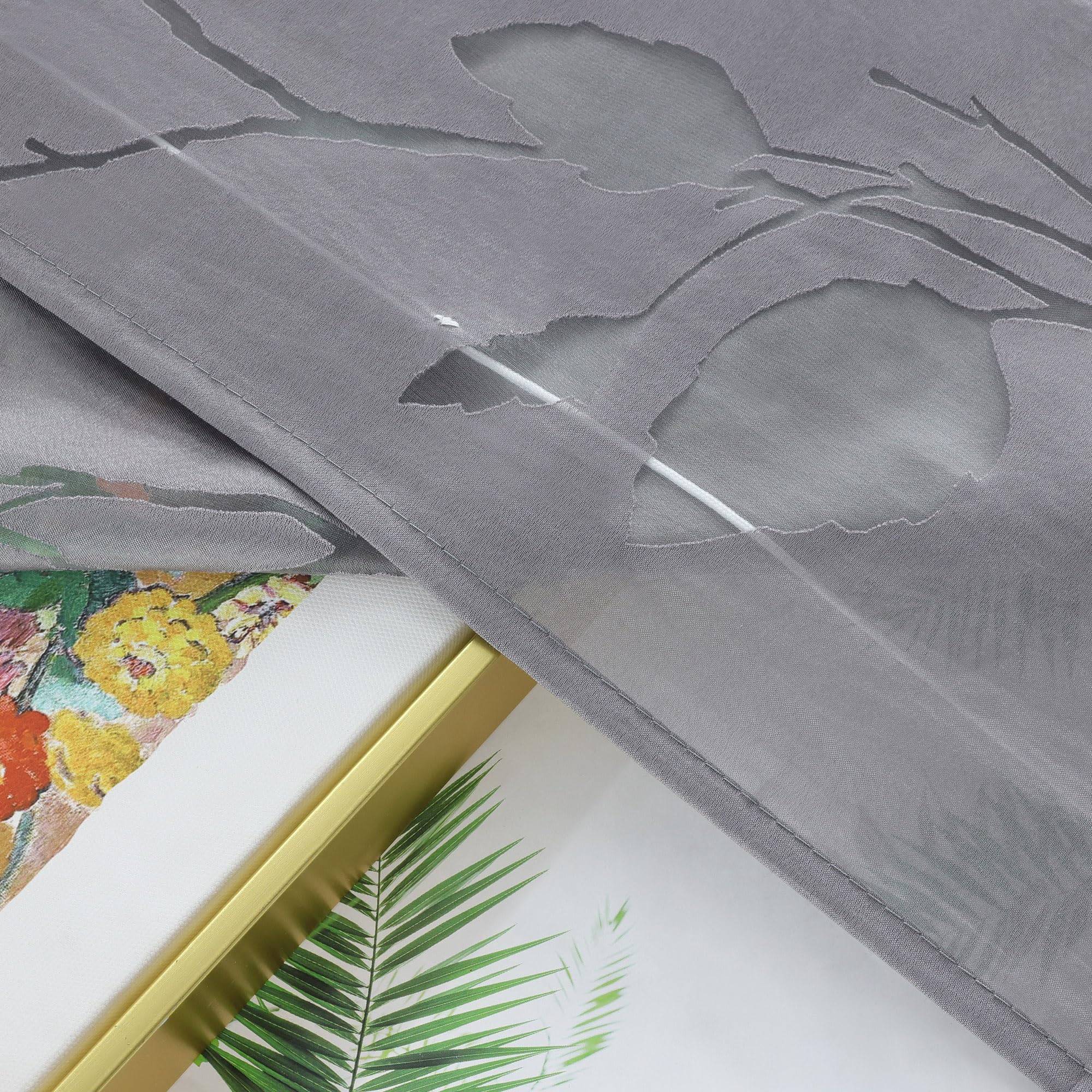 Heichkell Raffrollo Wohnzimmer Transparent Rollo mit Schiene Ausbrenner Raffgardine mit Blätter Grau BxH 140x140 cm