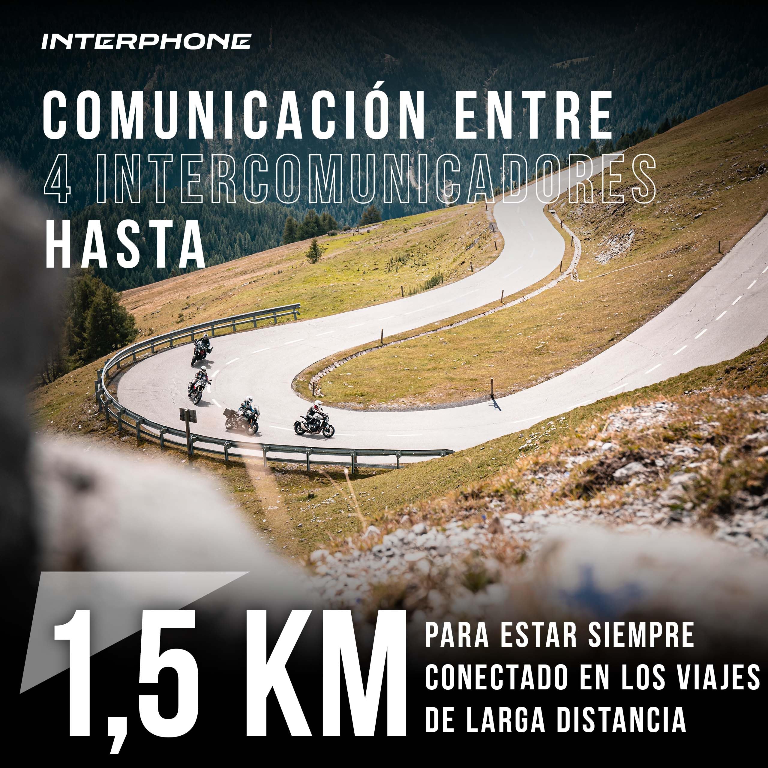 Interphone Tour HD Intercomunicador Casco Moto Individual, hasta 4 usuarios a 1,5 km de Distancia, intercomunicador con Bluetooth 4.2 para GPS y Llamadas, Accesorios Moto, 25 h de autonomía e IP67