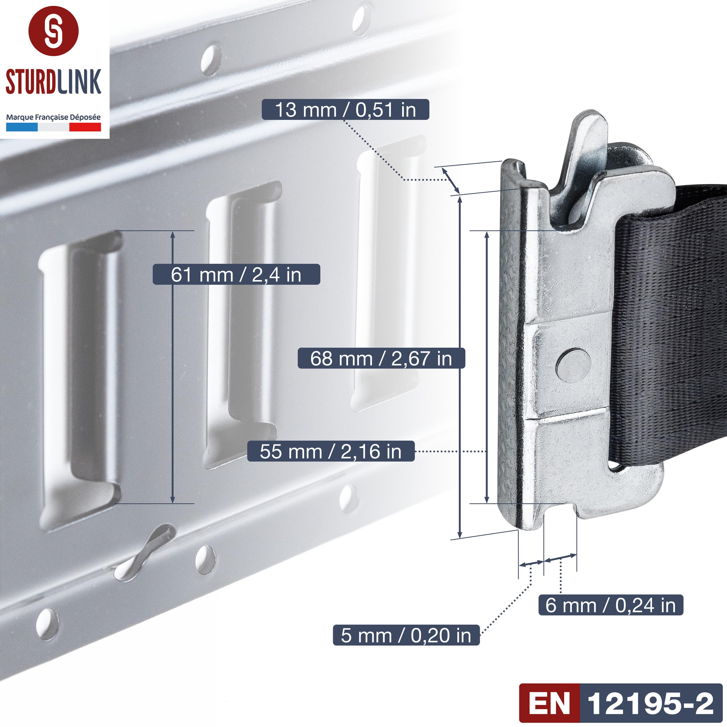 Cinghie a cricchetto automatiche 3 m 50 mm per binario di ancoraggio universale LC 750daN, 1500daN a U | Ancoraggio ad avvolgimento automatico di cinghia | per furgone camion rimorchio con binari |