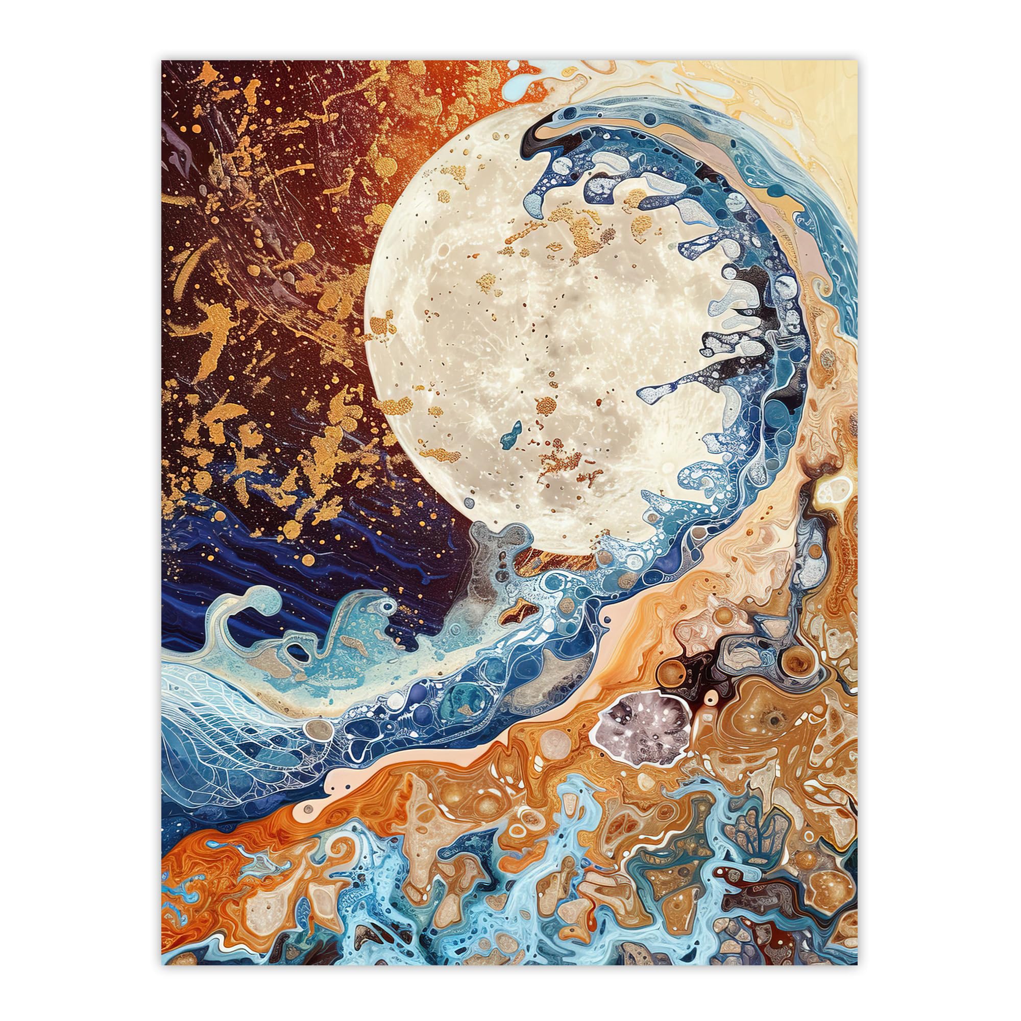 Artery8 Full Moon Great Ocean Wave Modern Art Gold Living Room Large Wall Art Poster Print Thick Paper 18X24 Inch