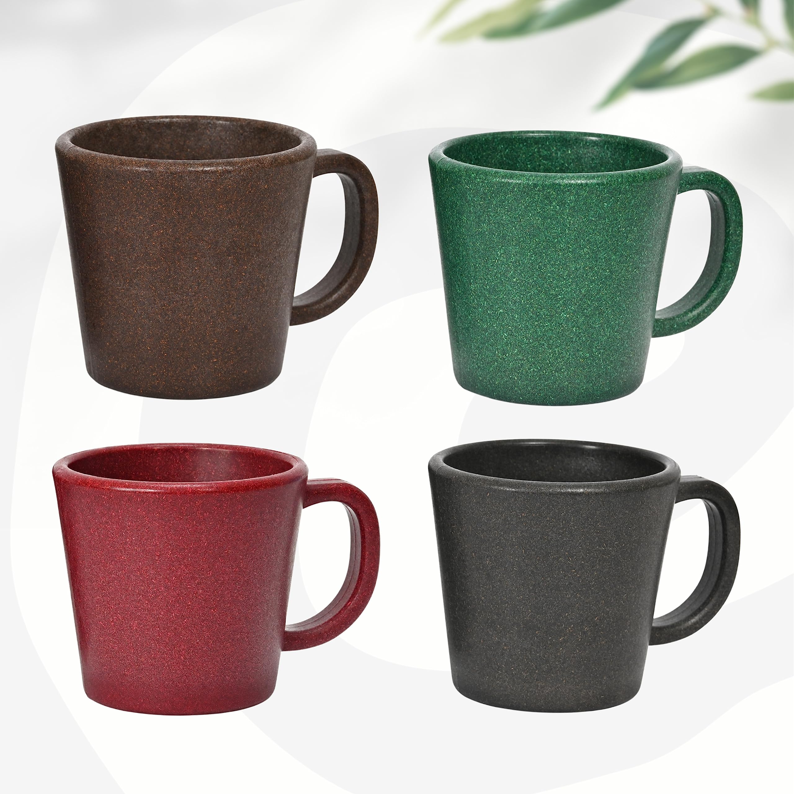 eha Earth-Friendly Majestic Coffee Mug Set of 4 |375 ml|Made with Rice Husk & Bamboo Fibers|Microwave Safe|Hot & Cold Coffee Cup, Milk & Tea Cup |Matte Finish mugs for coffee | Multi-Light