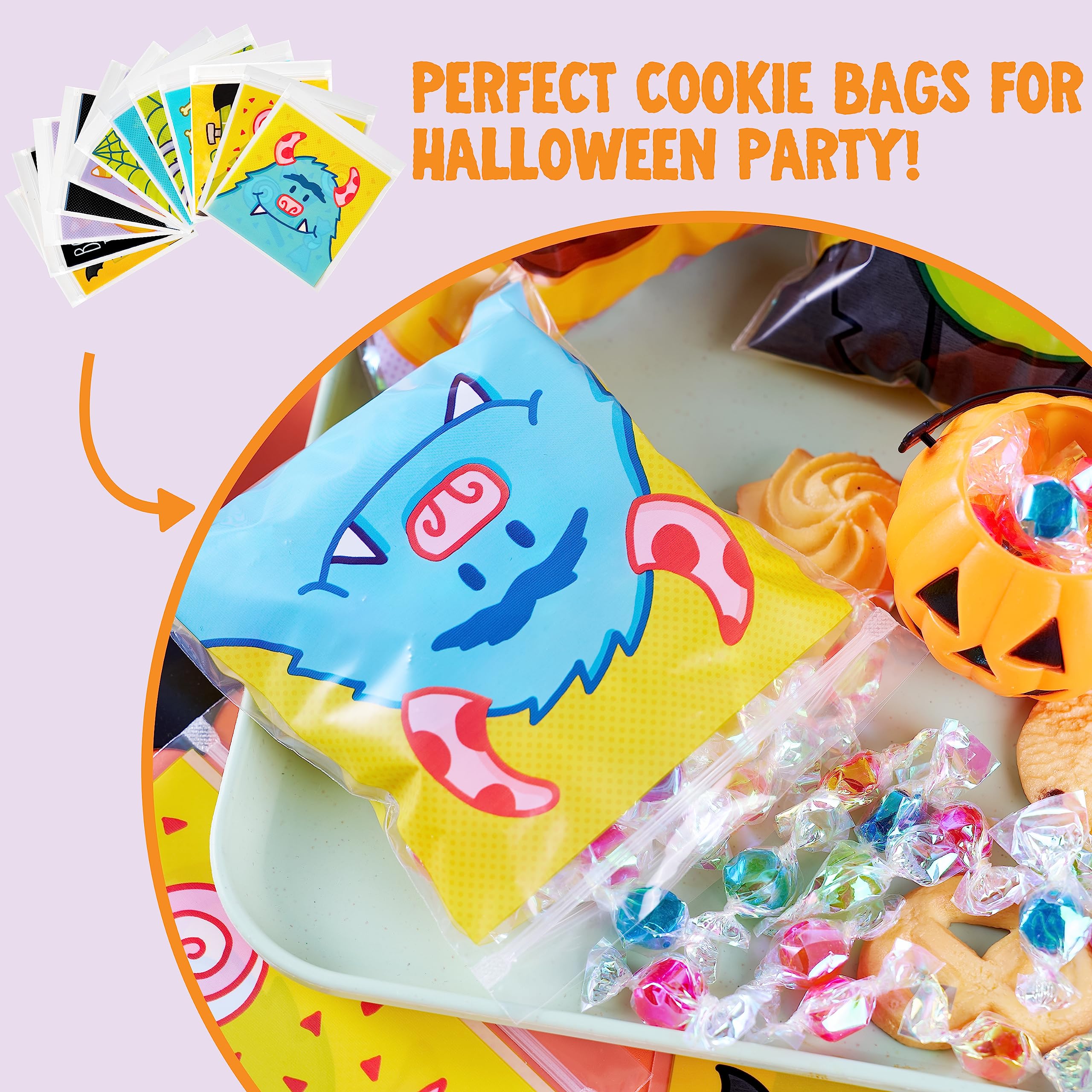 JOYIN 150 Stück Halloween-Zellophantüten, kleine Süßigkeitentüten, Halloween-Geschenktüten für Süßigkeiten oder Süßigkeiten, kleine Druckverschlussbeutel für Halloween-Partyzubehör
