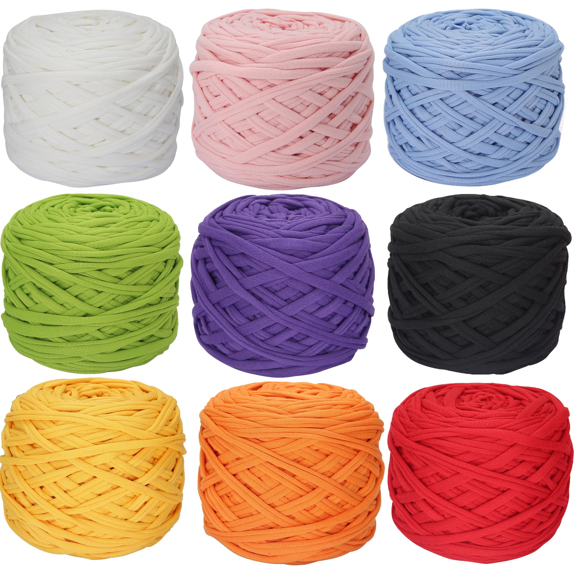 SIMEIQI 9 PCS T-Shirt Yarn Elastic Fabric Crochet Cloth Yarn for DIY Knitting Spaghetti Thick Knitting for Hand DIY Bag Basket Cushion Crocheting Projects,Home Decor