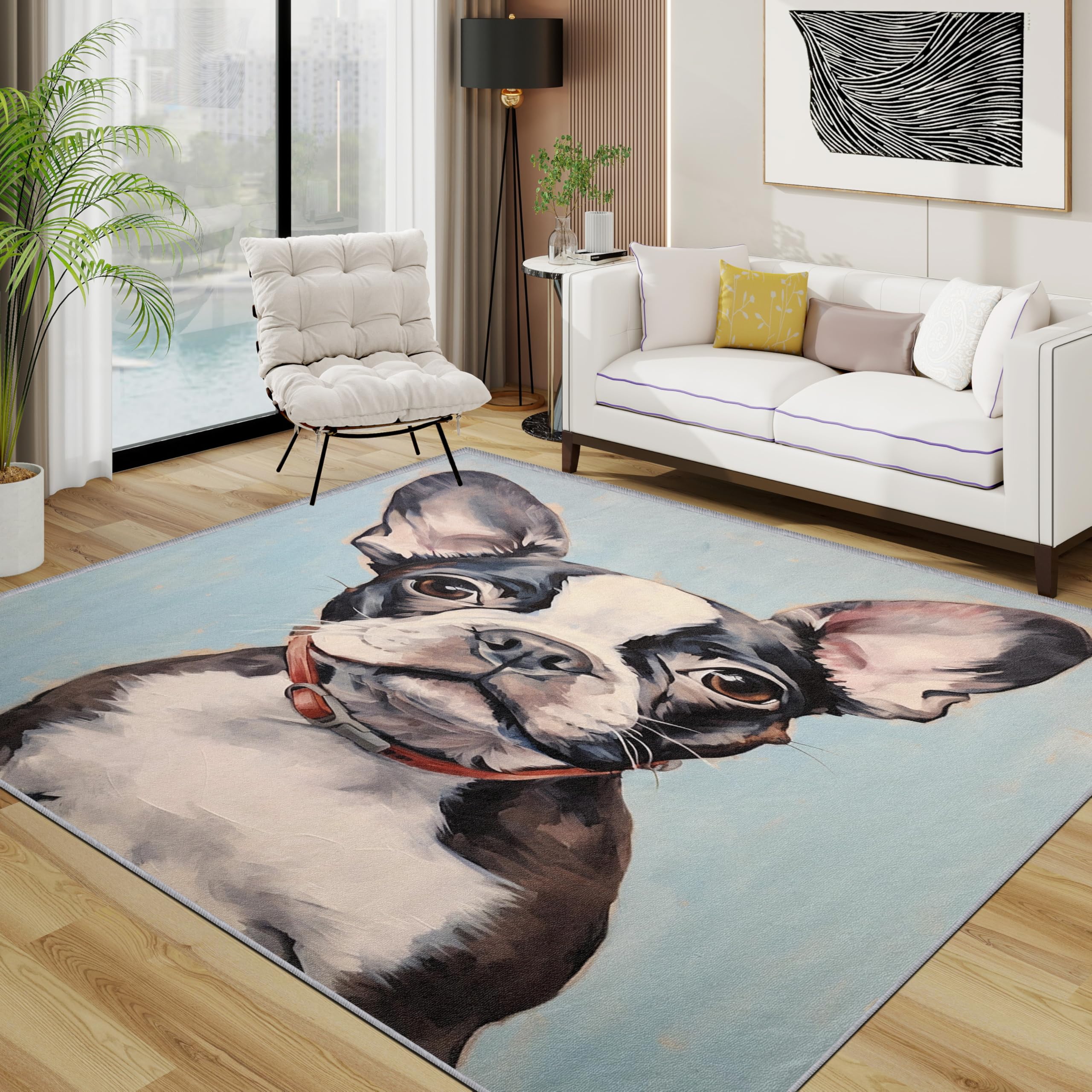 French Bulldog Rugs Living Room Large 140x200 - Funny Cute Dog Bedroom Rug, Pet Puppy Animal Washable Non Slip Low Pile Carpet, French Bulldog House Decor