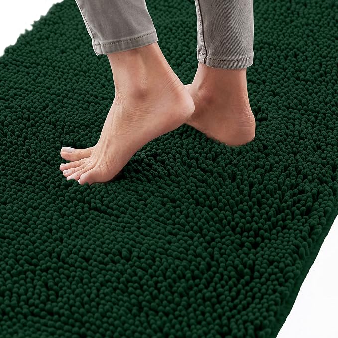 Gorilla Grip Bath Rug Mat 24x17, Thick Soft Absorbent Chenille, Rubber Backing Quick Dry Microfiber Mats, Machine Washable Rugs for Shower Floor, Bathroom Runner Bathmat Accessories Decor, Hunter