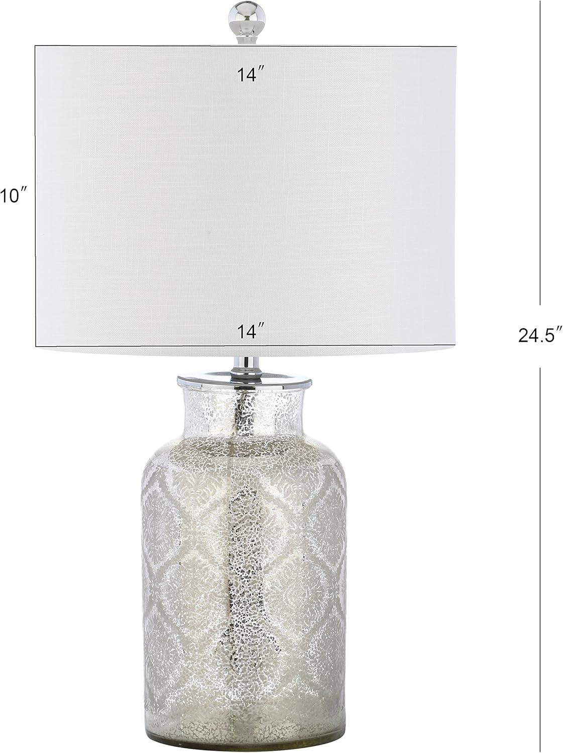 JONATHAN Y 24.5" Mercury Silver Trellis Glass Table Lamp for Living Room, White Linen Shade, Modern Bedside Nightstand Lamp for Bedroom, LED Bulb Included, UL Listed JYL1063A