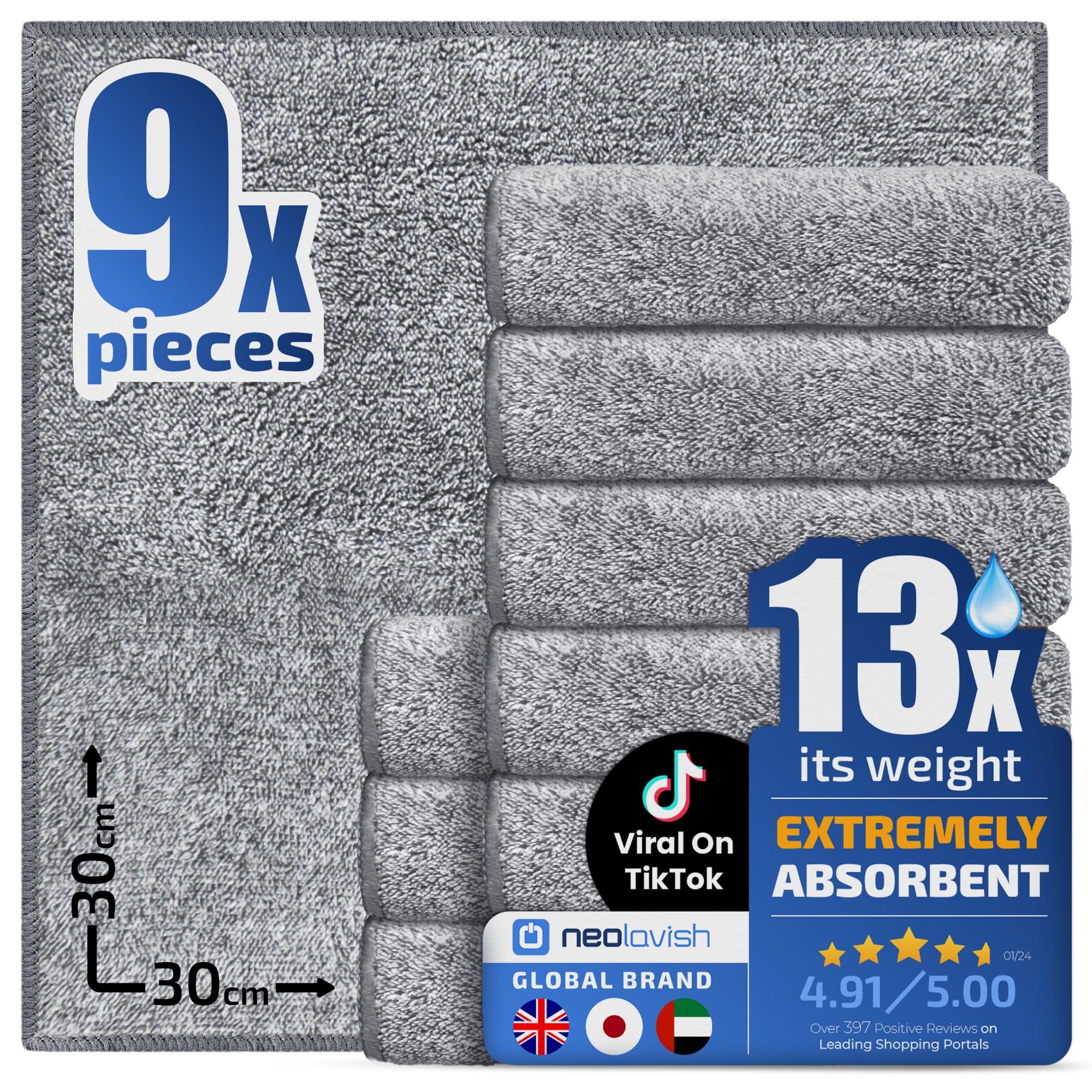 Sponsored Ad – Neolavish® Microfiber Cleaning Cloth for Kitchen - Super Absorbent Dish Towels for Wiping & Drying | Lint-Free, 30x30cm 9-Pack