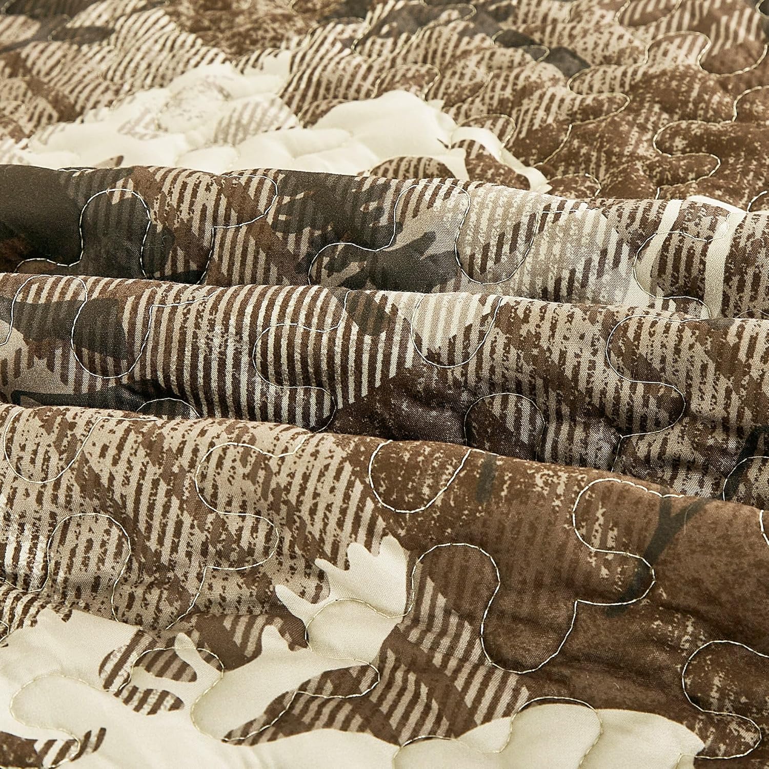 MarCielo 3-Piece Rustic Cabin Quilt Set Reversible Bedspread with Moose and Bear Pattern, Lightweight All Season Cabin Bedding(Coffee,Queen) - Image 6